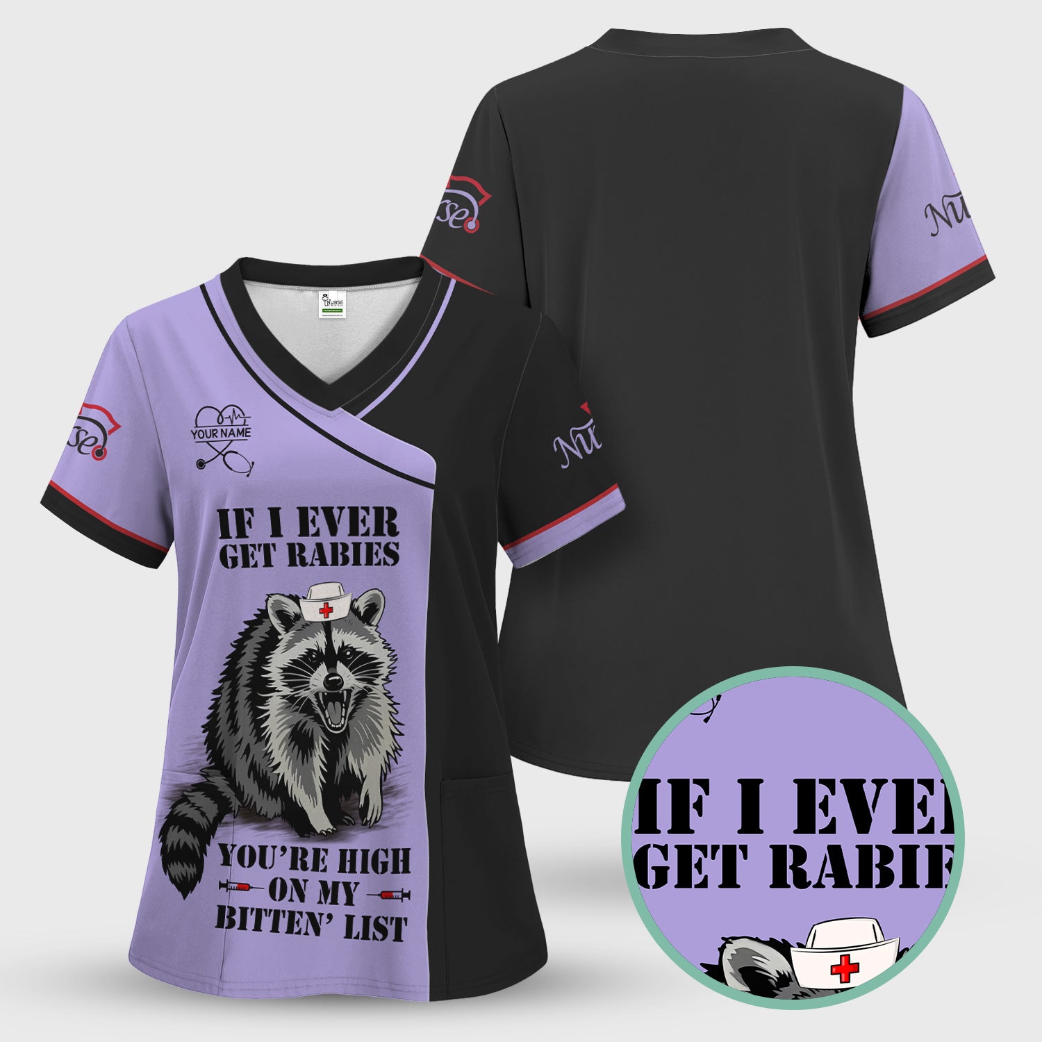 Custom Funny Nurse Scrub Top - You're High On My Bitten List - Multiple Color Options Gift for RN LPN CNA