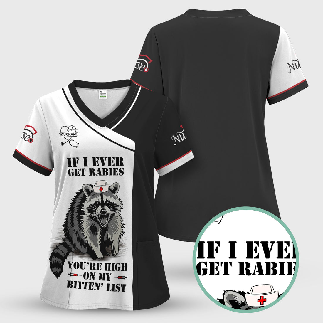 Custom Funny Nurse Scrub Top - You're High On My Bitten List - Multiple Color Options Gift for RN LPN CNA