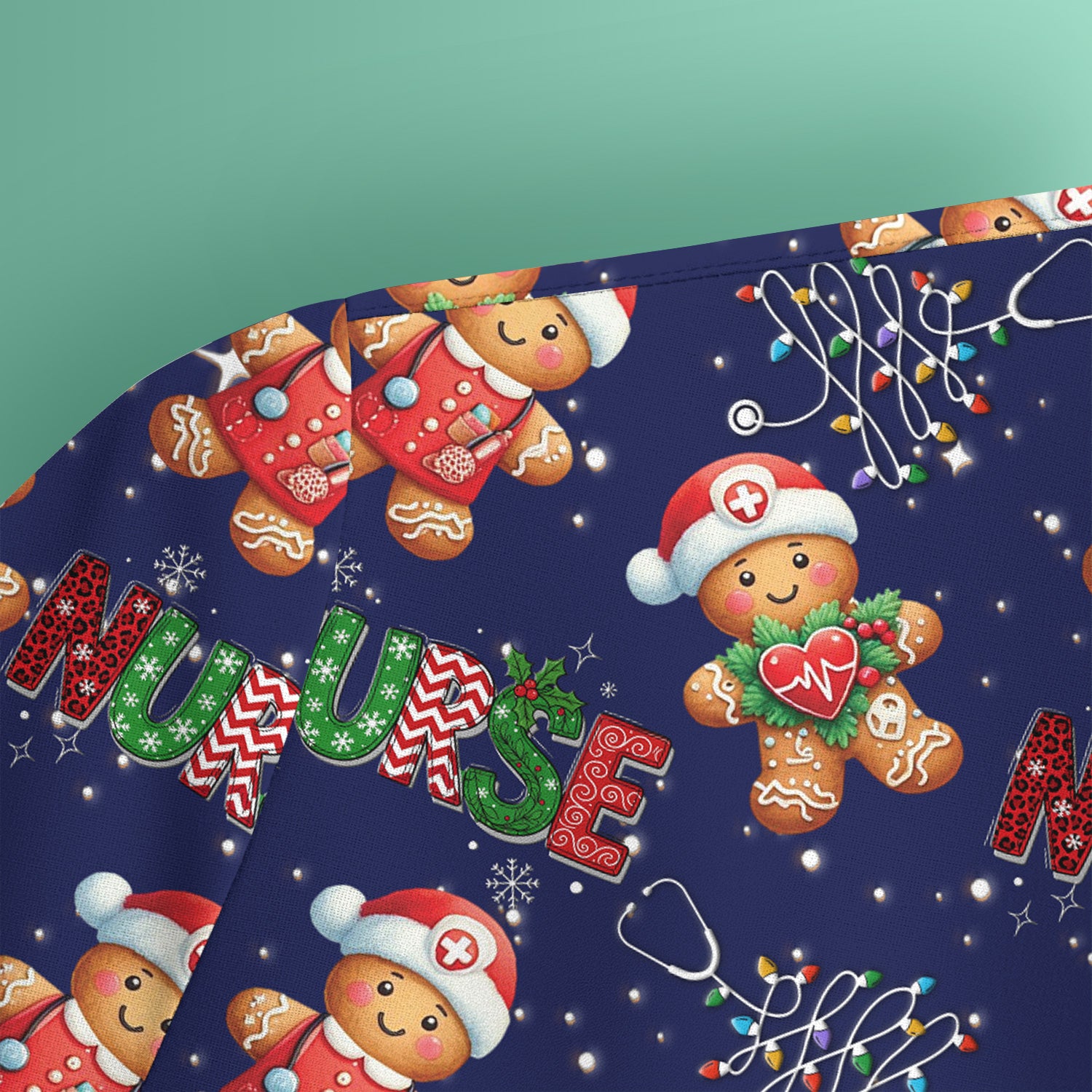 Christmas Nurse Scrub Top - Funny Gingerbread Holiday Medical Uniform - Gift for Nurse RN CNA LPN