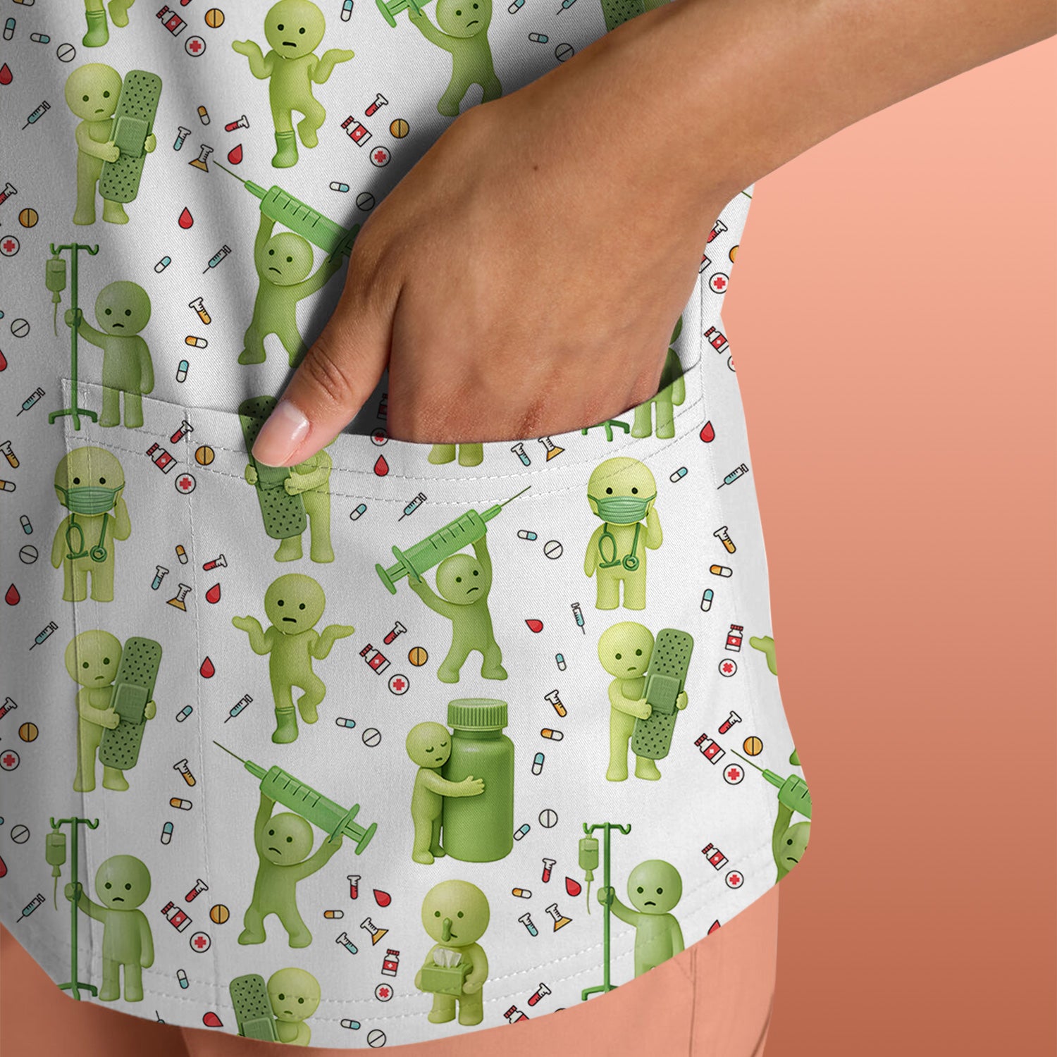 Funny Smiski Nurse Scrub Top - Cute Smiski Medical Pattern Design - Gift for Women RN LPN CNA