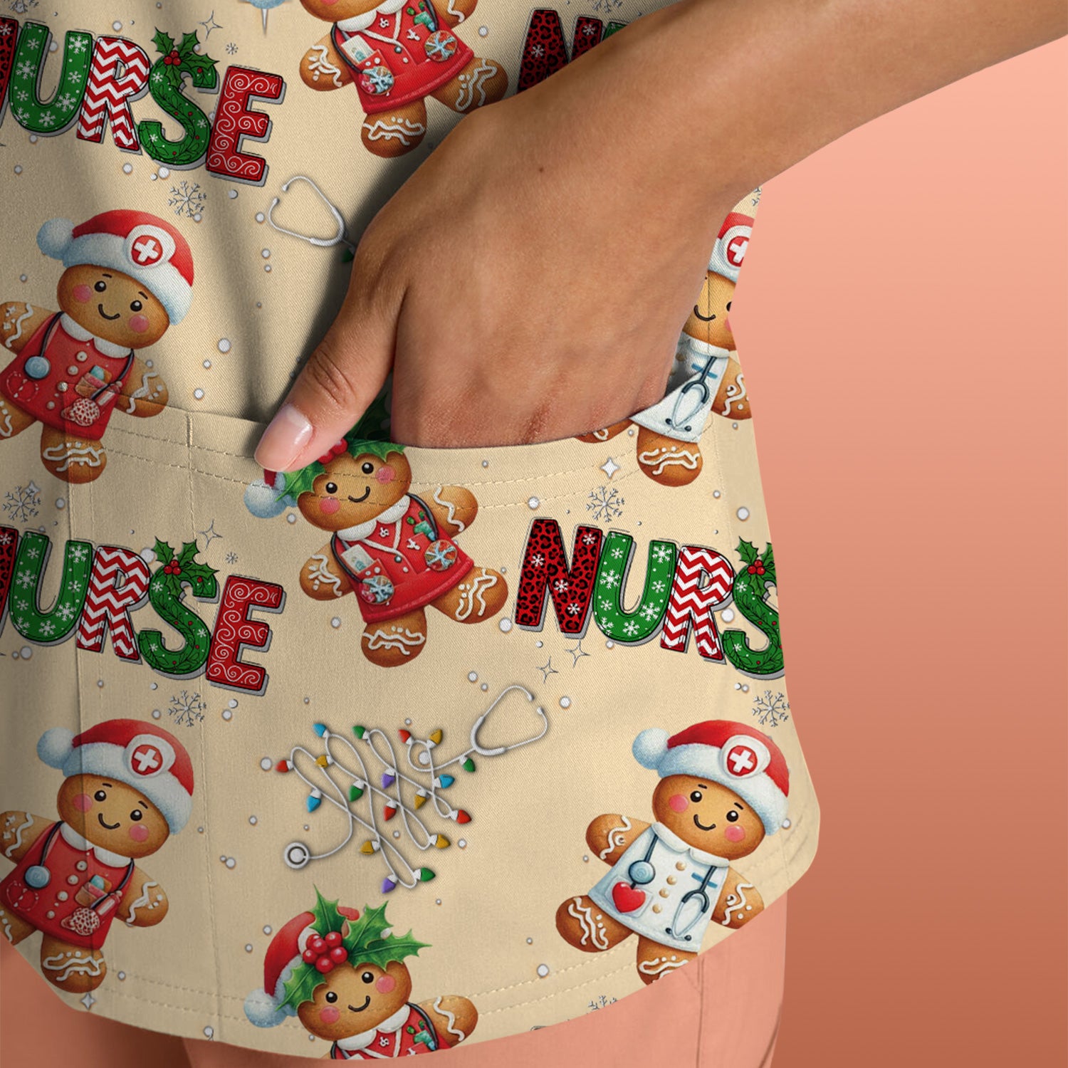 Gingerbread Christmas Scrub Top - Festive Holiday Nurse Medical Shirt - Gift for RN CNA LPN