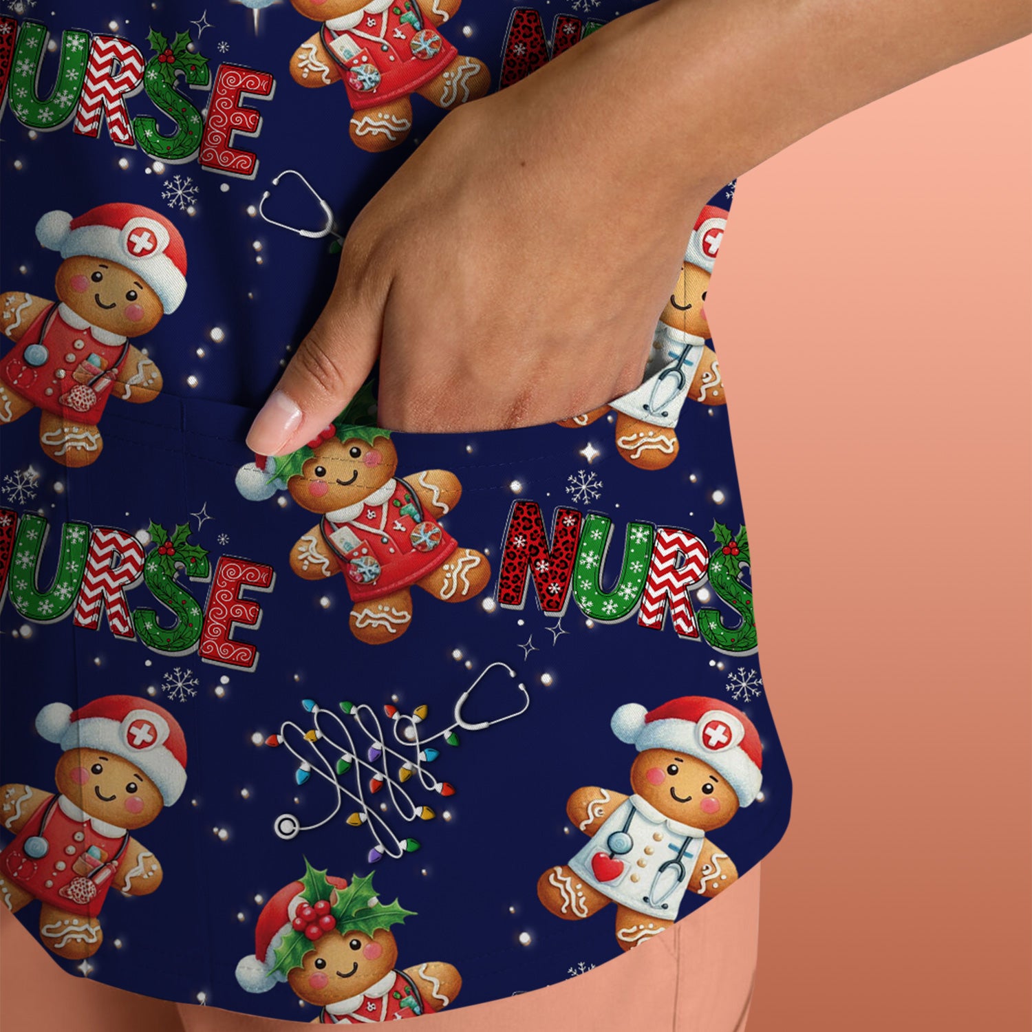 Christmas Nurse Scrub Top - Funny Gingerbread Holiday Medical Uniform - Gift for Nurse RN CNA LPN