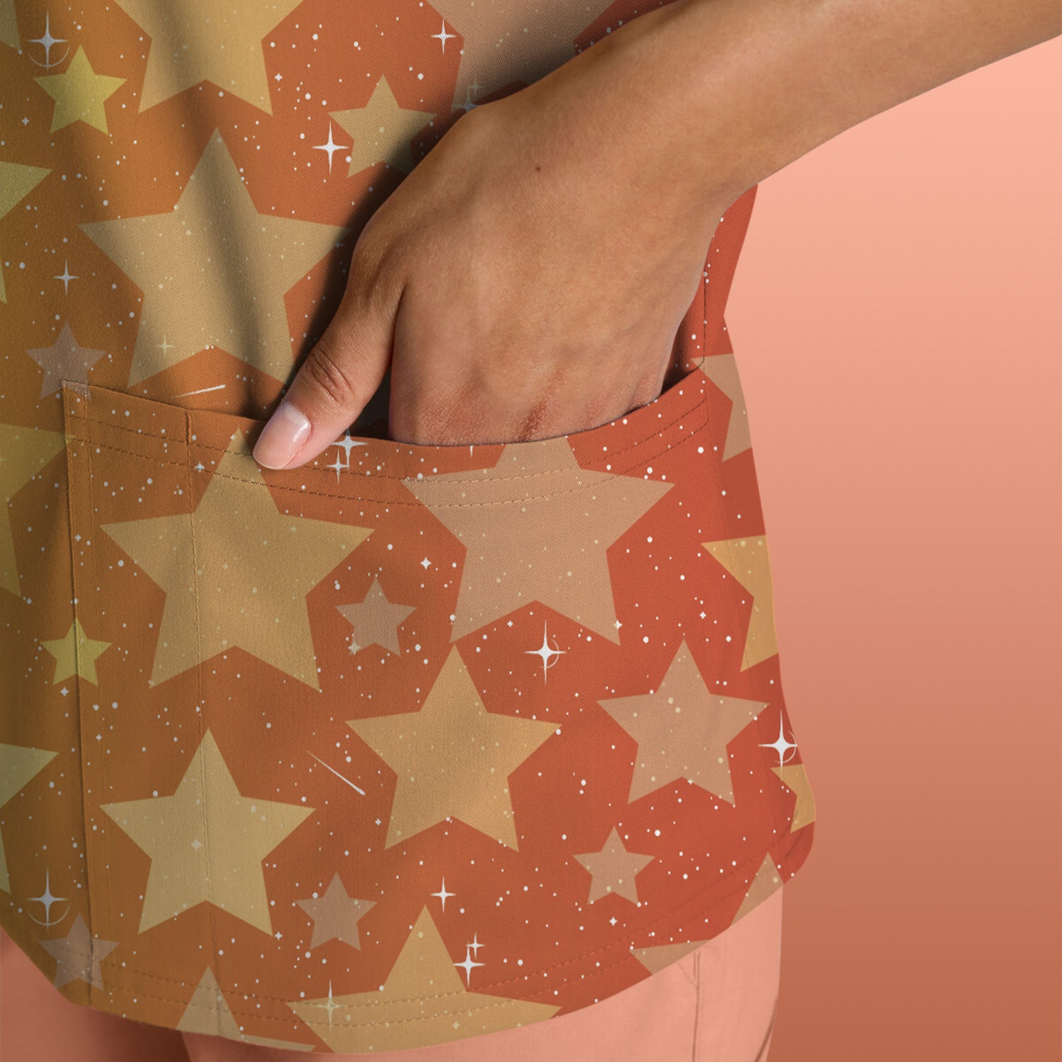 Custom Women's Showgirl Tee - All-Over Print Sparkly Star TS12 Orange Shirt - Gift for RN LPN CNA