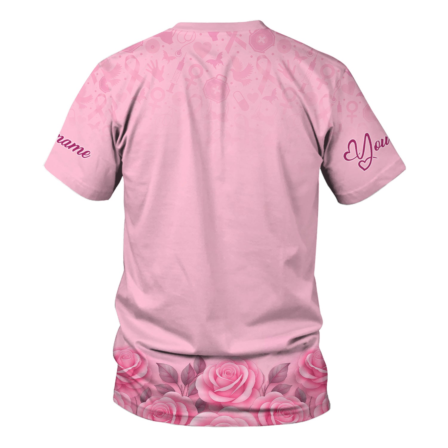 Personalized Breast Cancer Fighter Shirt - Pink Boxing Gloves & Rose Floral Design - Gift for RN LPN CNA