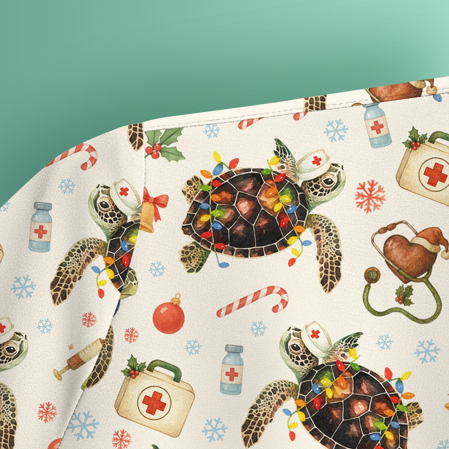 Christmas Turtle Scrub Top for Women - Cute Sea Turtle Nursing Medical Shirt - Festive Holiday Scrubs for CNA LPN RN