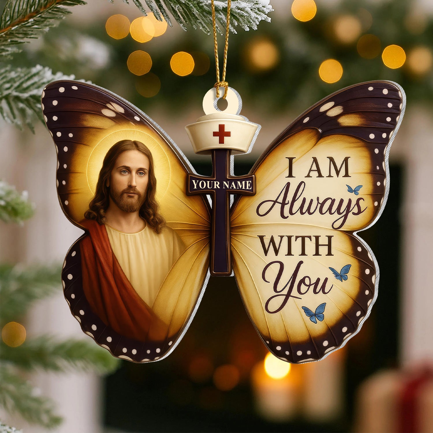 Christian Nurse Ornament, Jesus Butterfly Decoration, Nurse Christmas RN LPN CNA Gift
