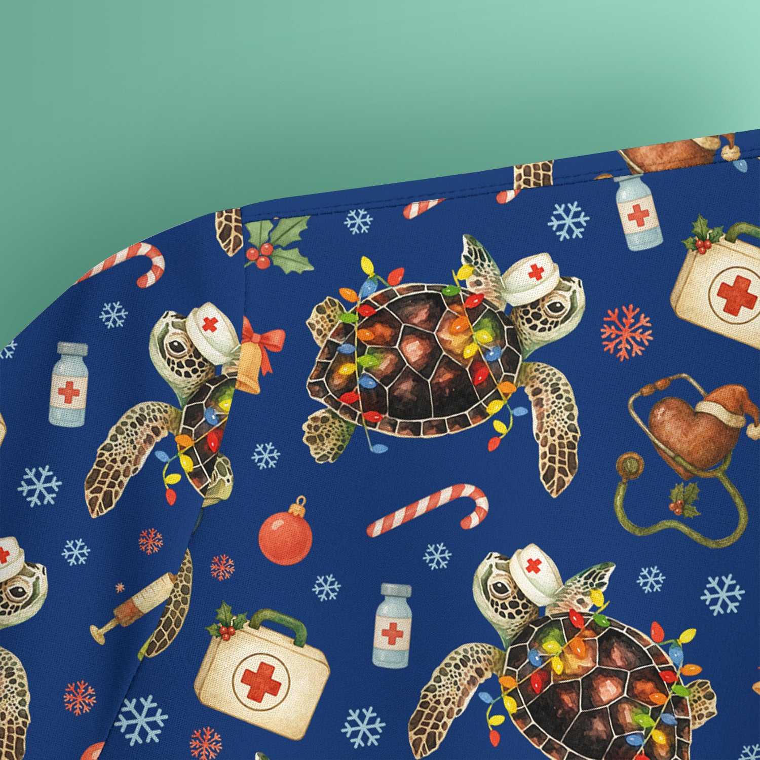 Christmas Turtle Scrub Top for Women - Cute Sea Turtle Nursing Medical Shirt - Festive Holiday Scrubs for CNA LPN RN