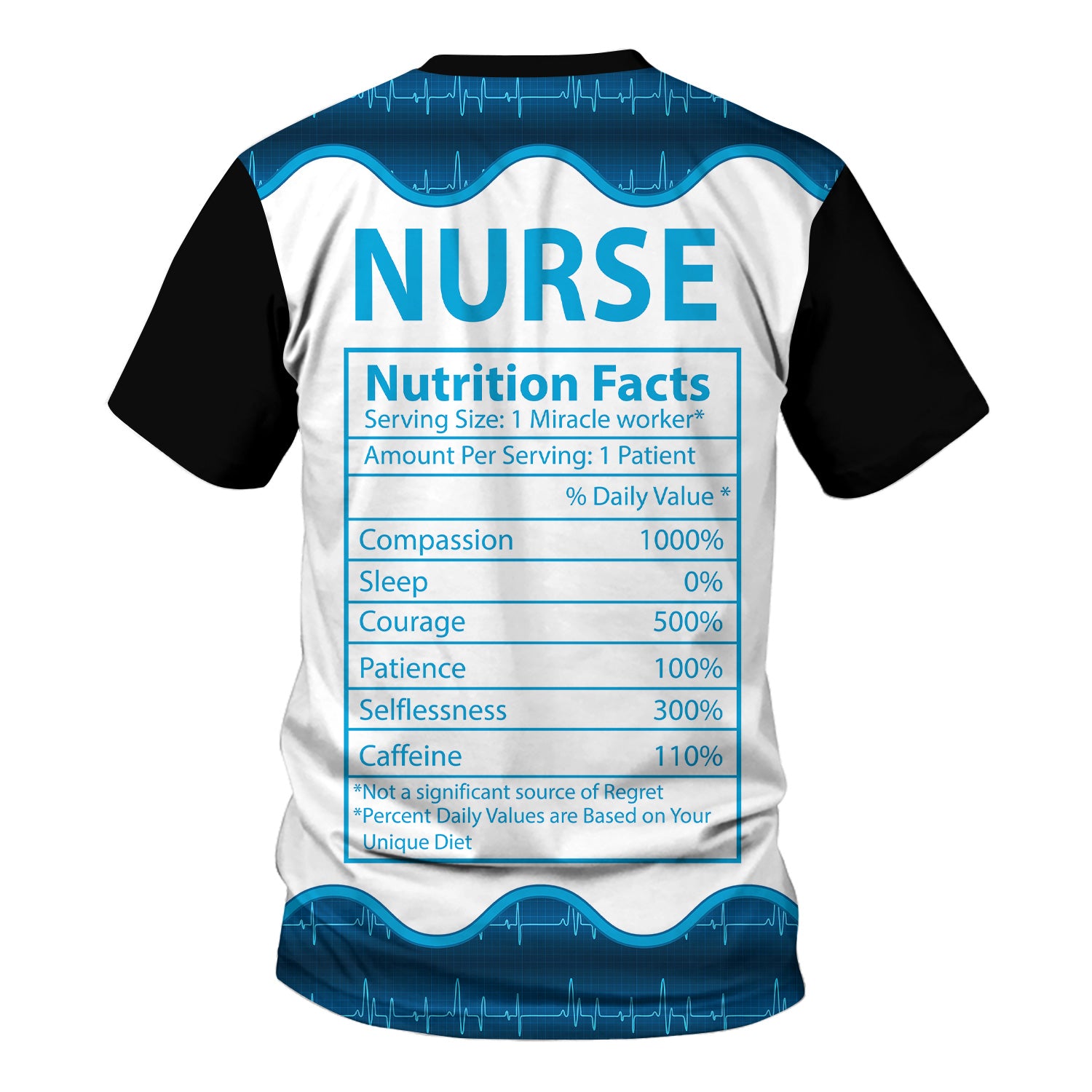 Personalized Nurse Nutrition Facts Shirt - Funny Custom Name RN CNA LPN Tee - Medical Supply Graphic Gift for Women Healthcare Workers Who Are Miracle Workers