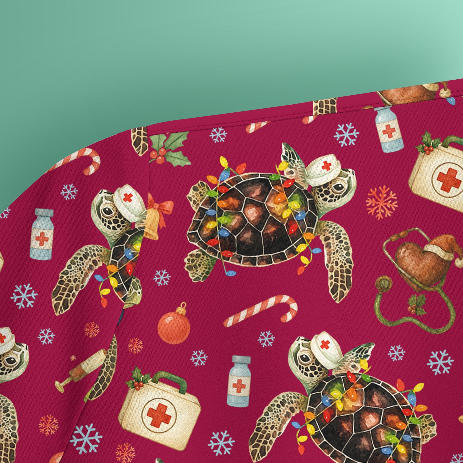 Christmas Turtle Scrub Top for Women - Cute Sea Turtle Nursing Medical Shirt - Festive Holiday Scrubs for CNA LPN RN