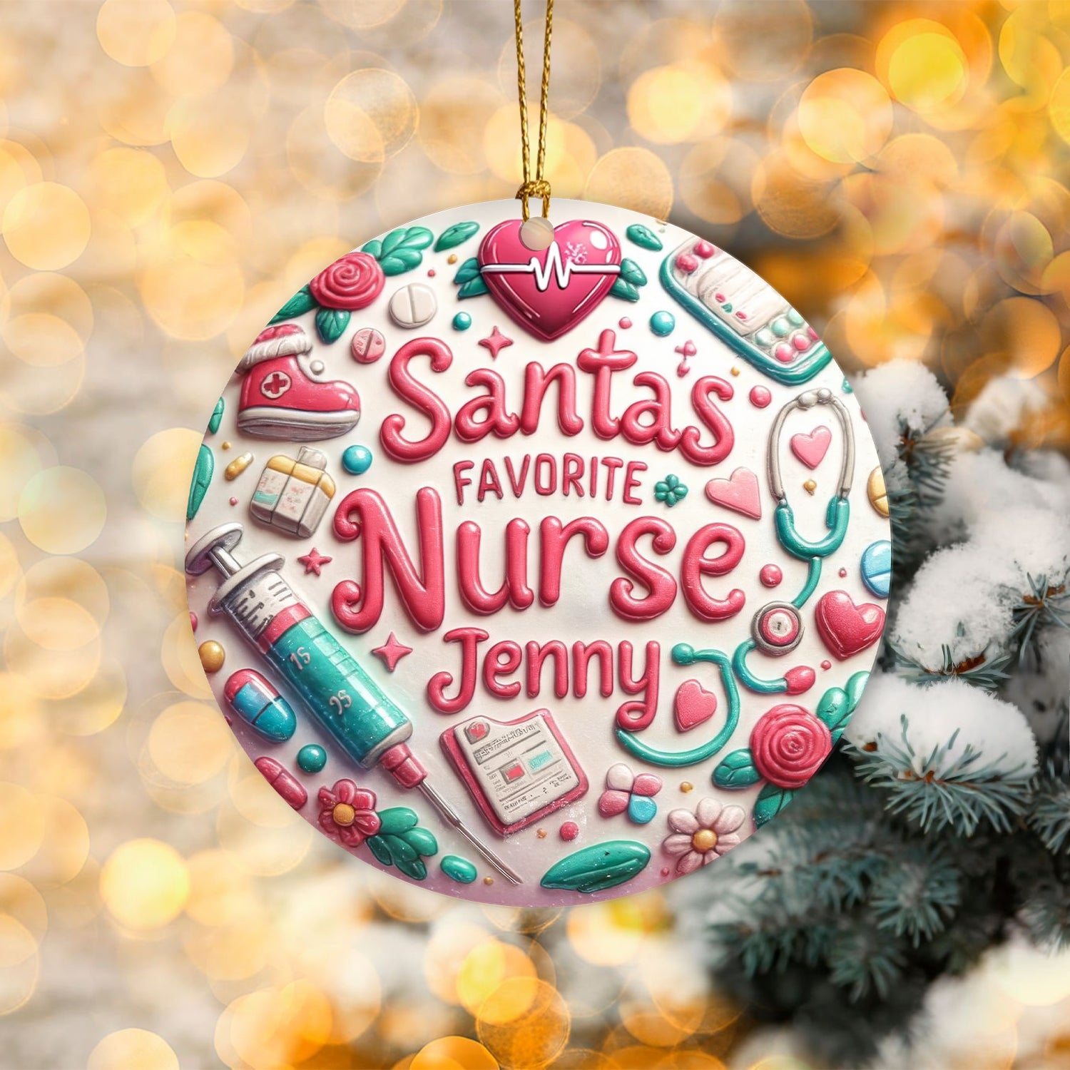 Custom Santa's Favorite Nurse Ornament, Christmas Tree Ceramic Decor, Gift for LPN CNA RN