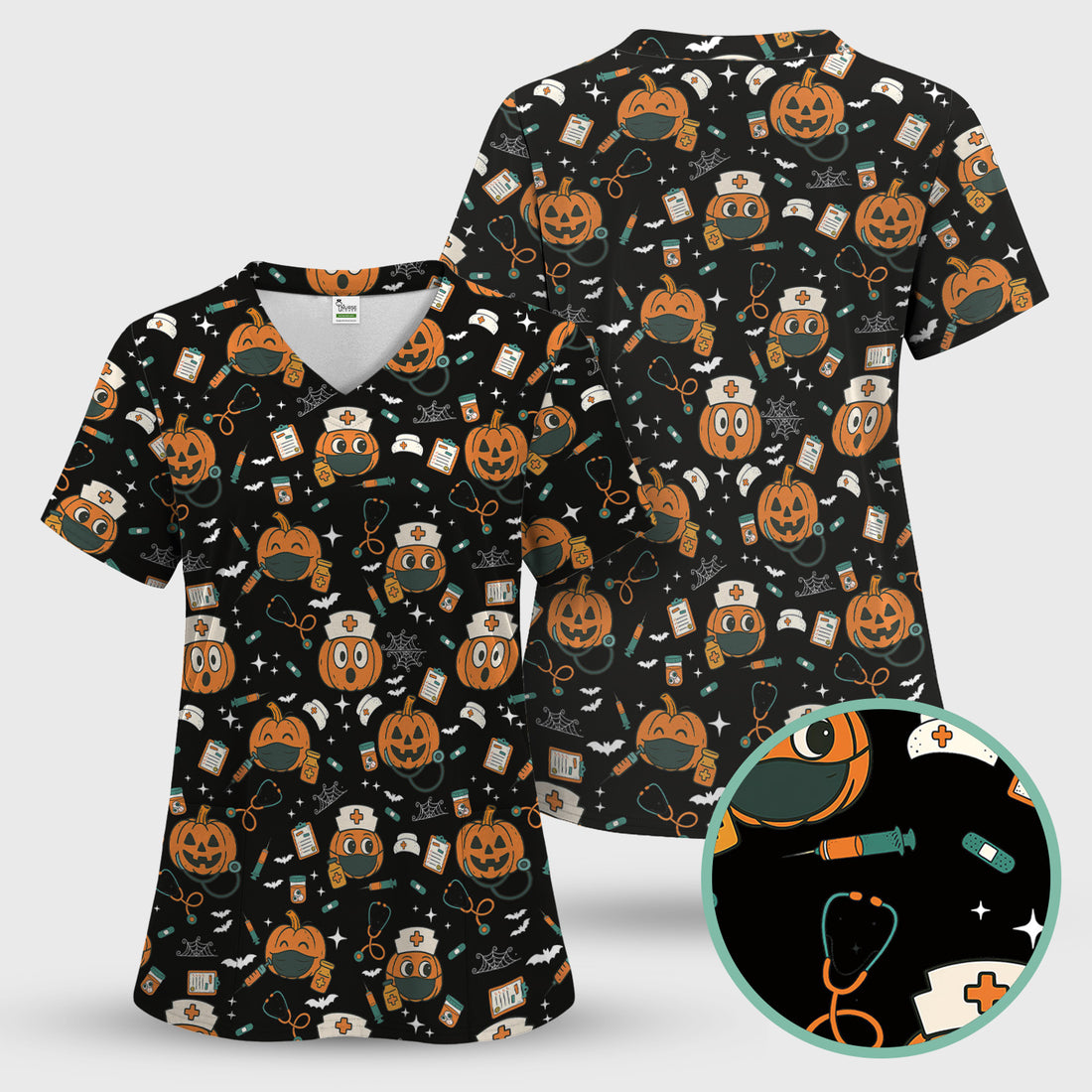Halloween Nurse Scrub Top - Cute Holiday Scrub for Nurse - Spooky Halloween Gift for CNA RN LPN