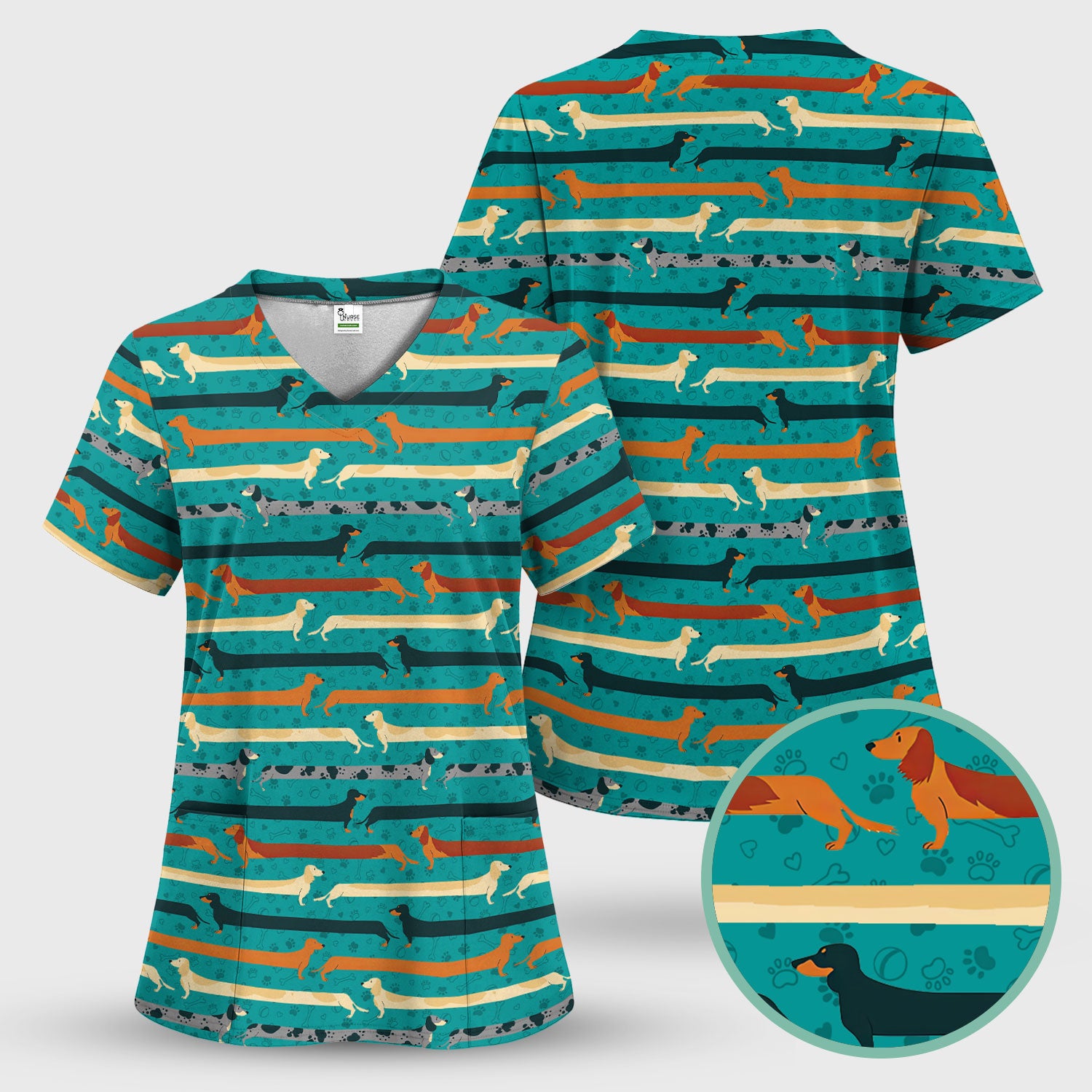 Cute Wiener Dog Scrub Top for Nurses - It’s Been a Long Day Dachshund Shirt - Fun Sausage Dog Medical Uniform Gift for Women