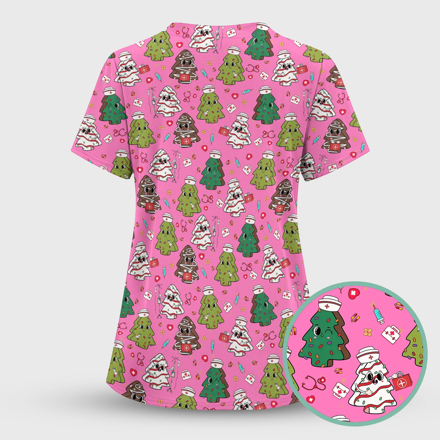 Christmas Tree Nurse Scrub Top for Women - Cute Holiday Nursing Shirt - Funny Xmas Gift for RN LPN CNA