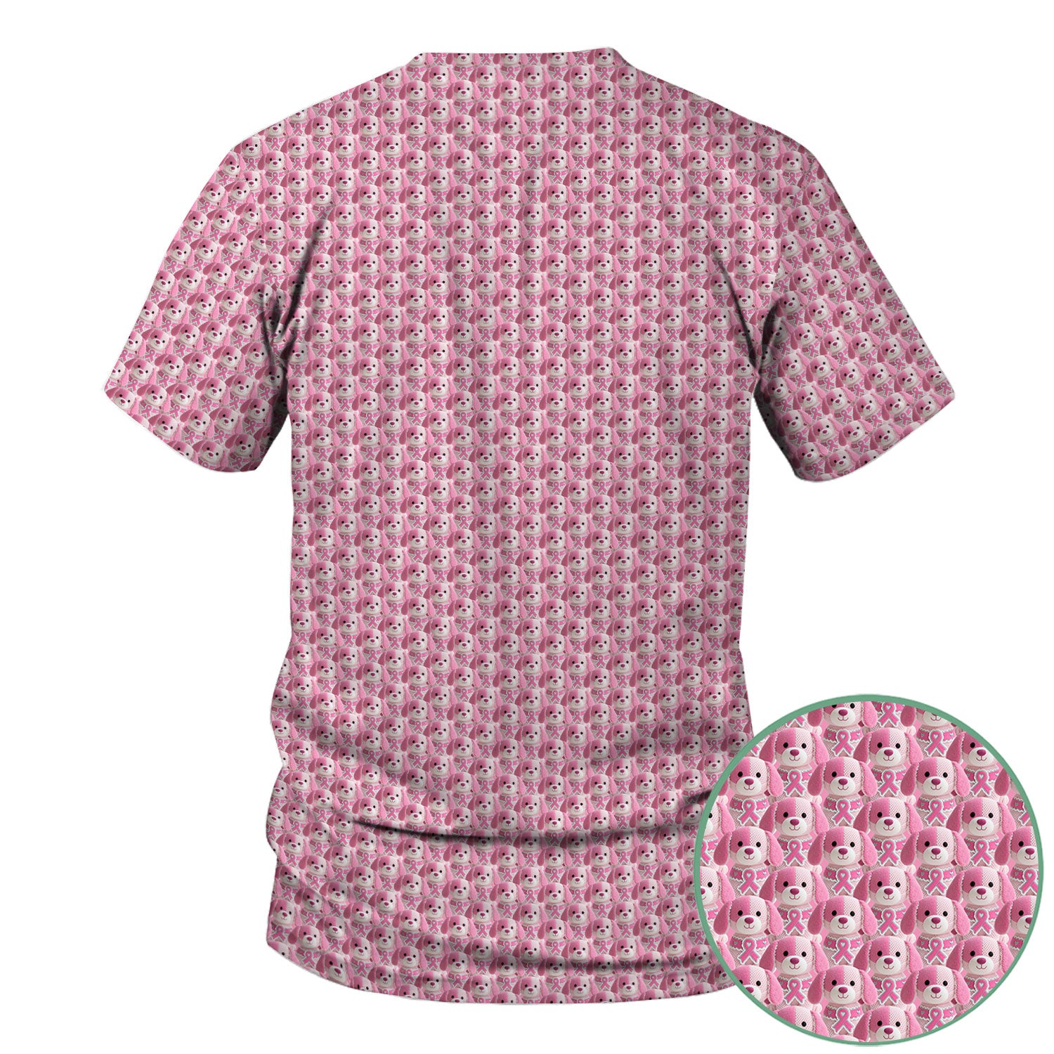 Pink Breast Cancer Awareness Scrub Top - Cute Puppy Dog Ribbon Nurse Shirt - Support Fight Cancer Medical Uniform Gift