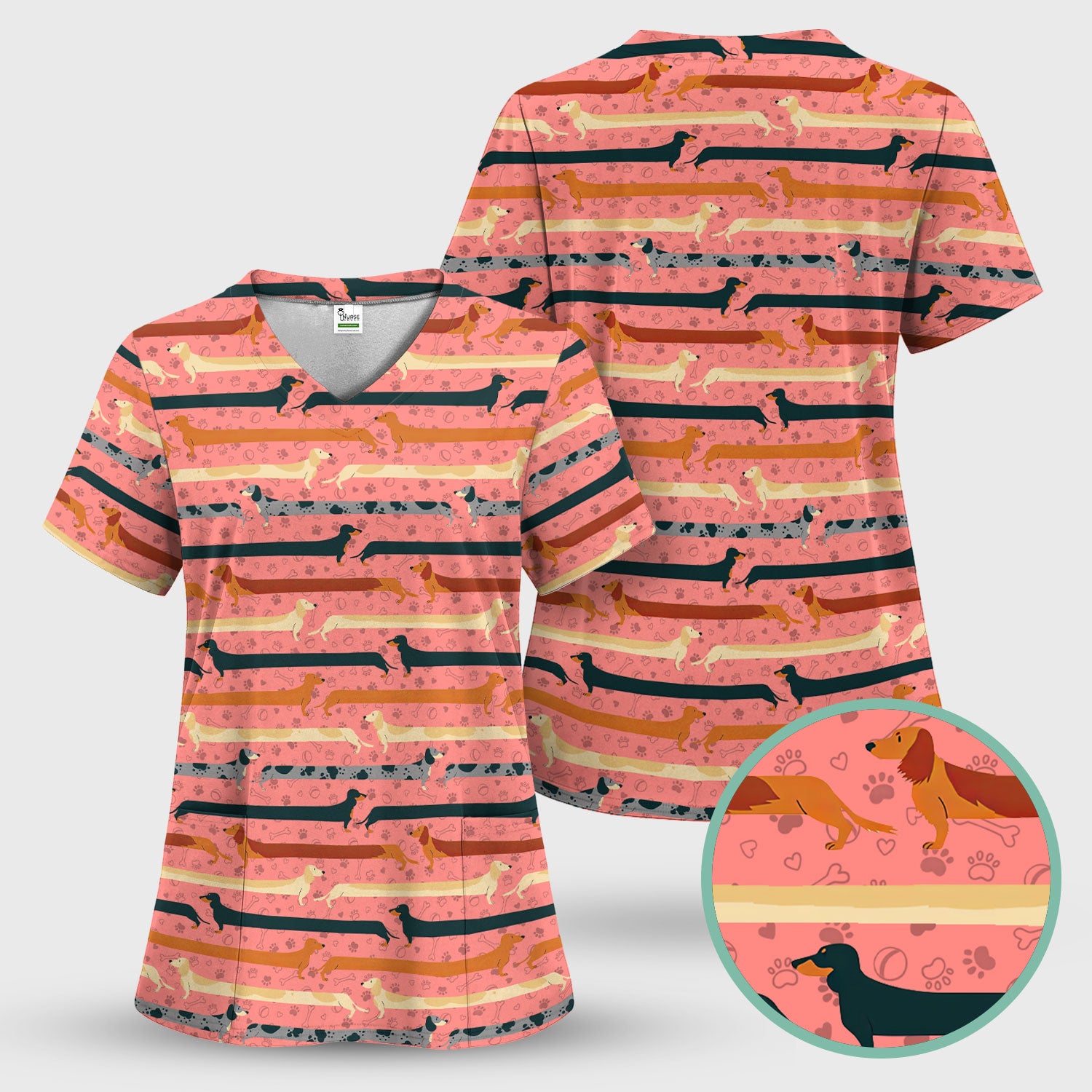 Cute Wiener Dog Scrub Top for Nurses - It’s Been a Long Day Dachshund Shirt - Fun Sausage Dog Medical Uniform Gift for Women