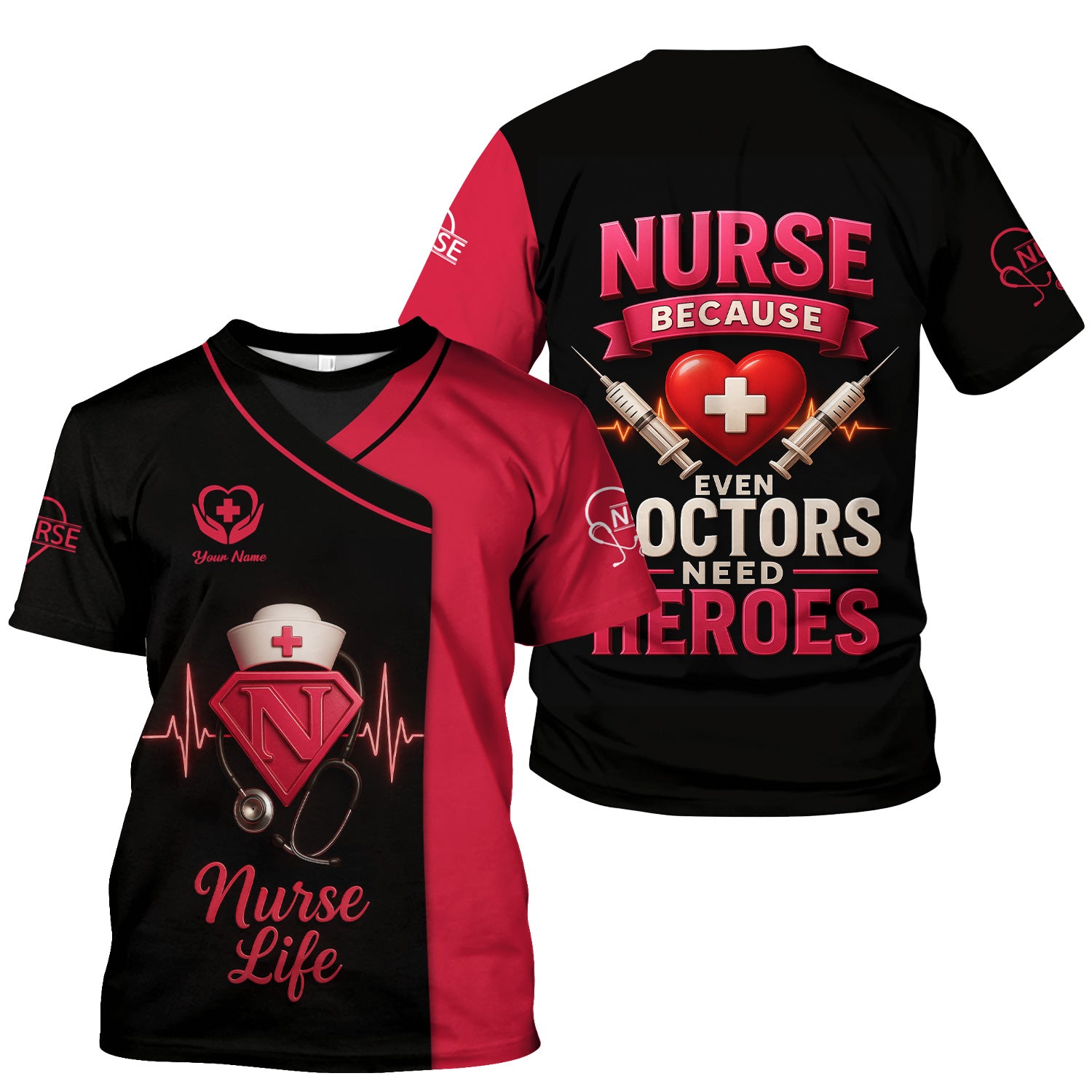 Nurse Superhero Shirt - Personalized Nurse Life with Stethoscope & Heartbeat - Great Gift for Nurses