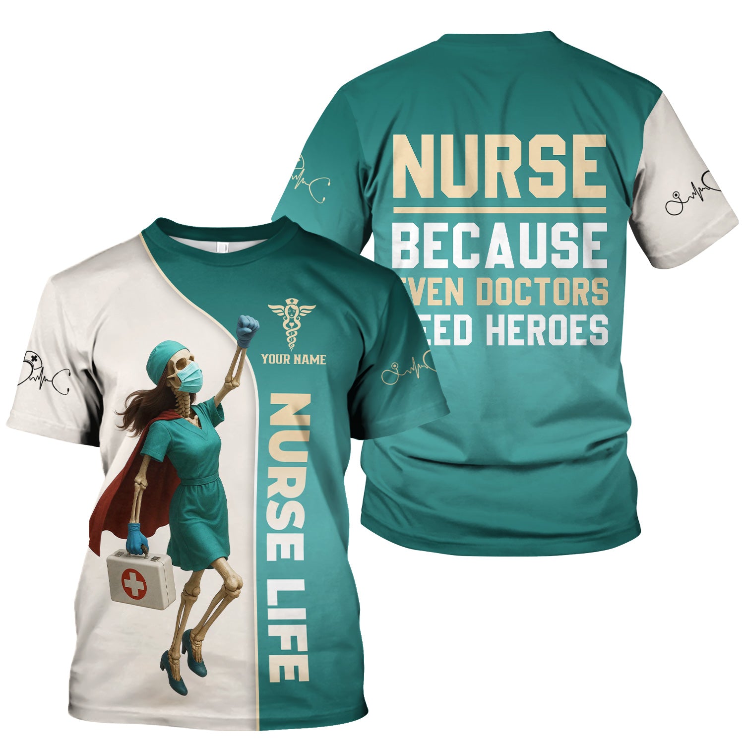 Superhero Nurse Shirt - Custom Skeleton Nurse Life Tee with Cape & Quote - Bold Gift for RN, LPN, CNA