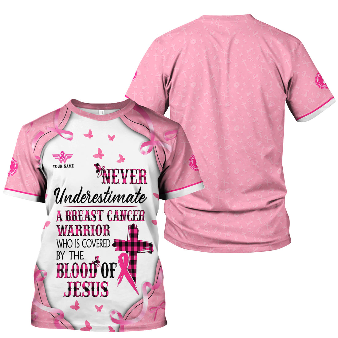 Custom Christian Breast Cancer Awareness Shirt - Blood Of Jesus Quote Graphic Tee - Gift for RN LPN CNA