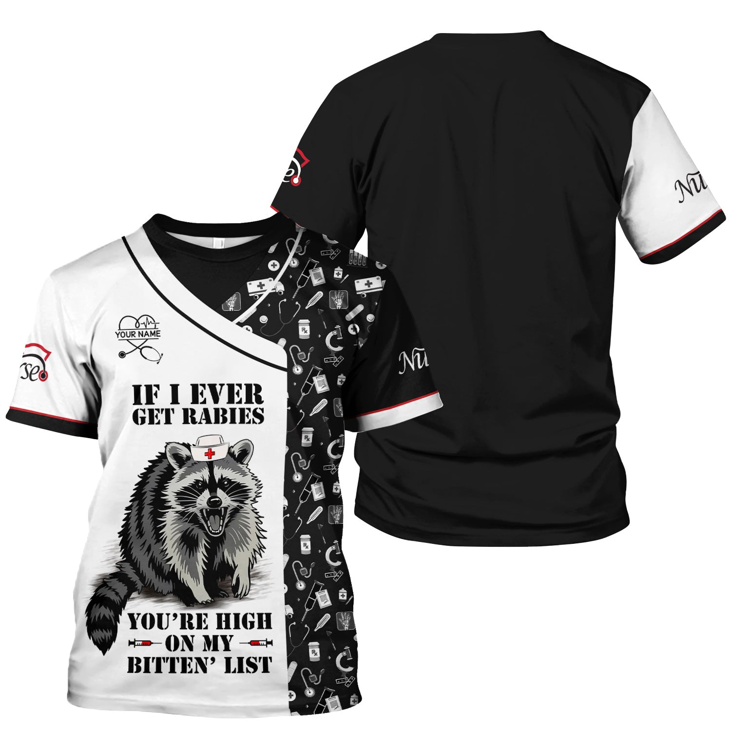 Custom Name Funny Nurse Scrub Top - You're High On My Bitten List - Gift for RN LPN CNA Healthcare Staff