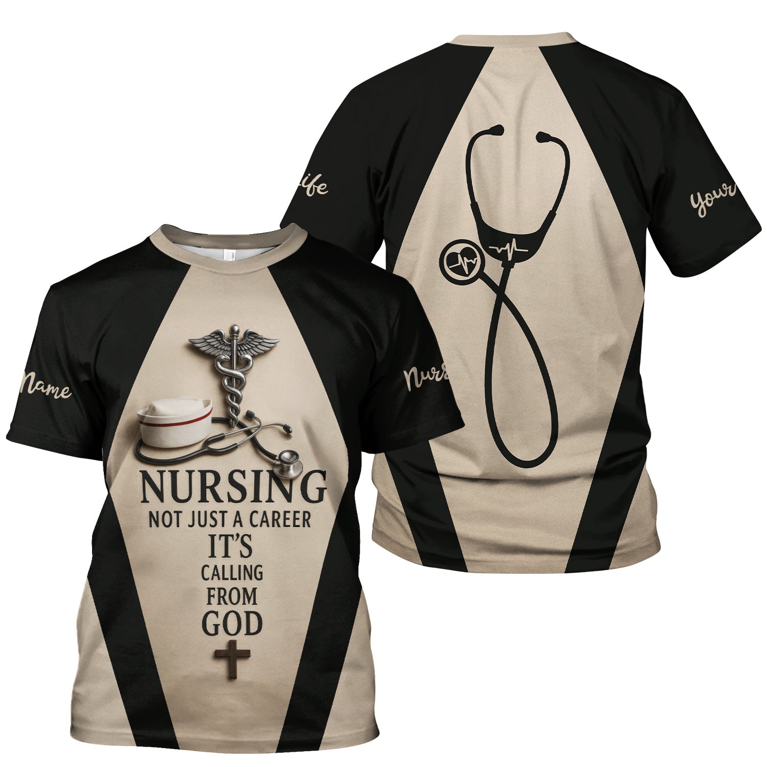 Personalized Nurse Scrubs - Stethoscope & Cross Design - Nursing Is A Calling Shirt for RN CNA LPN Healthcare Workers