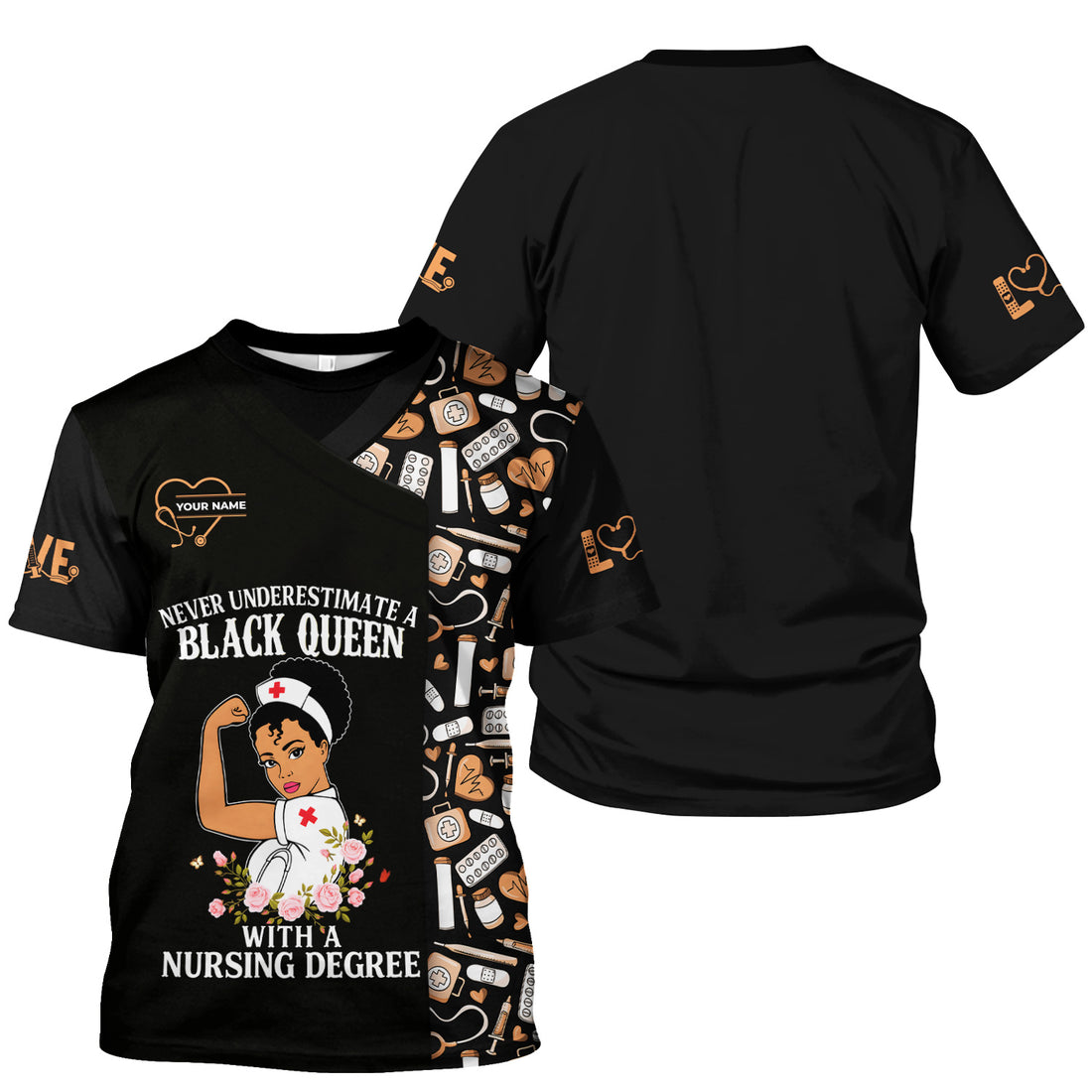 Custom Empowering Black Queen Nurse Shirt - Black Queen With A Nursing Degree - Gift for RN LPN CNA