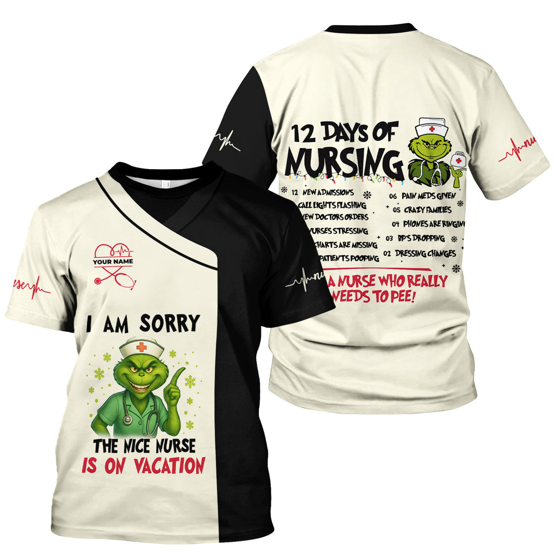 Personalized Funny Nurse Christmas Shirt - The Nice Nurse Is On Vacation Sarcastic Quote - Gift for RN LPN CNA