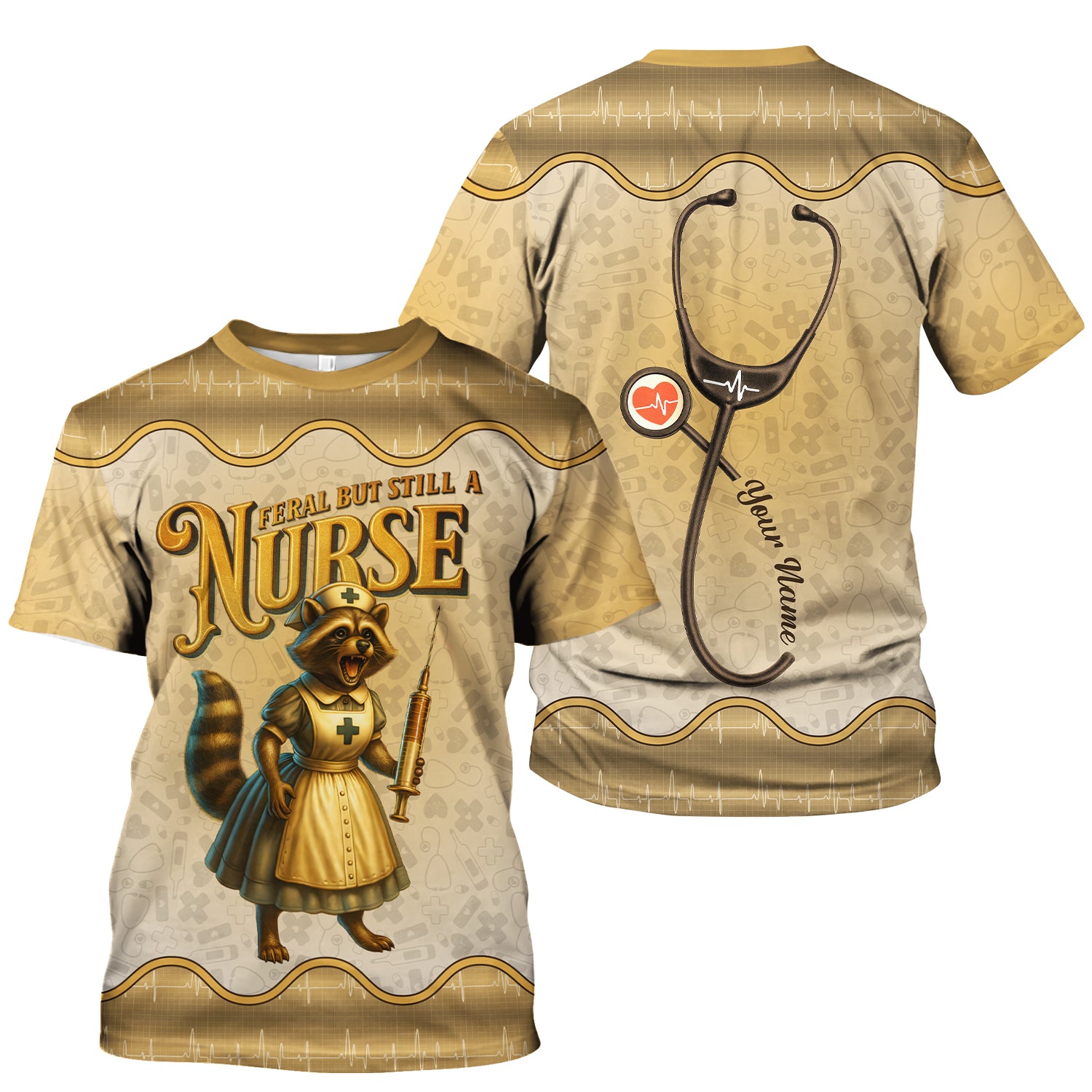 Personalized Vintage Raccoon Nurse Shirt - Funny Feral Raccoon with Syringe Graphic Tee - Gift for Women RN, LPN, CNA