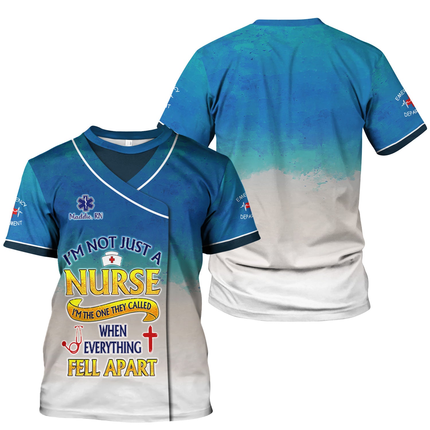 Custom ER Nurse Scrub Top - I'm Not Just A Nurse Quote - Gift for Women RN LPN Healthcare Workers