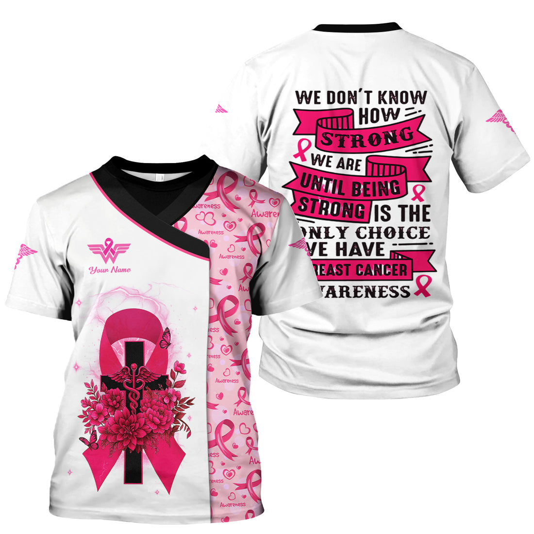Custom Breast Cancer Warrior Shirt - Pink Ribbon Cross & Being Strong Is The Only Choice Tee - Gift for Women RN, LPN, CNA
