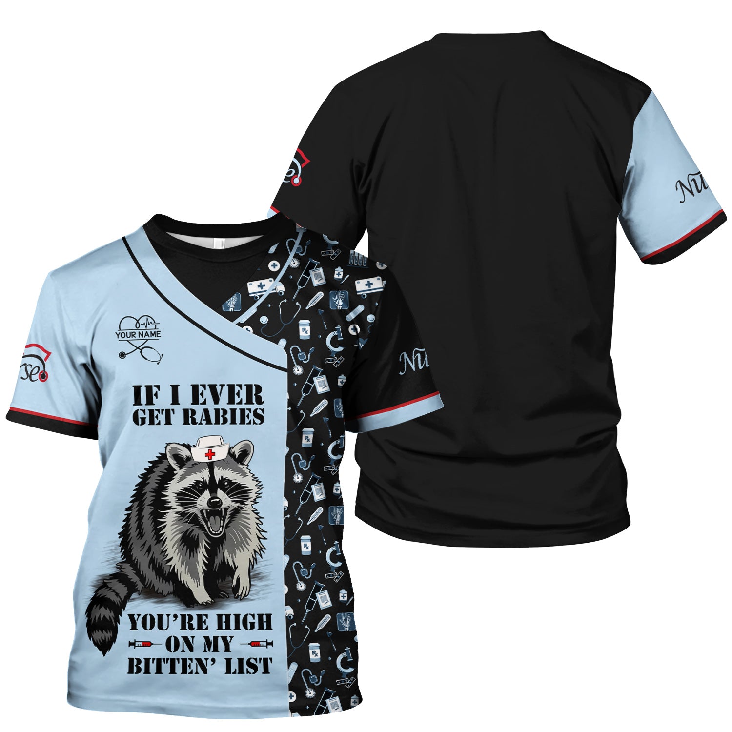 Custom Name Funny Nurse Scrub Top - You're High On My Bitten List - Gift for RN LPN CNA Healthcare Staff