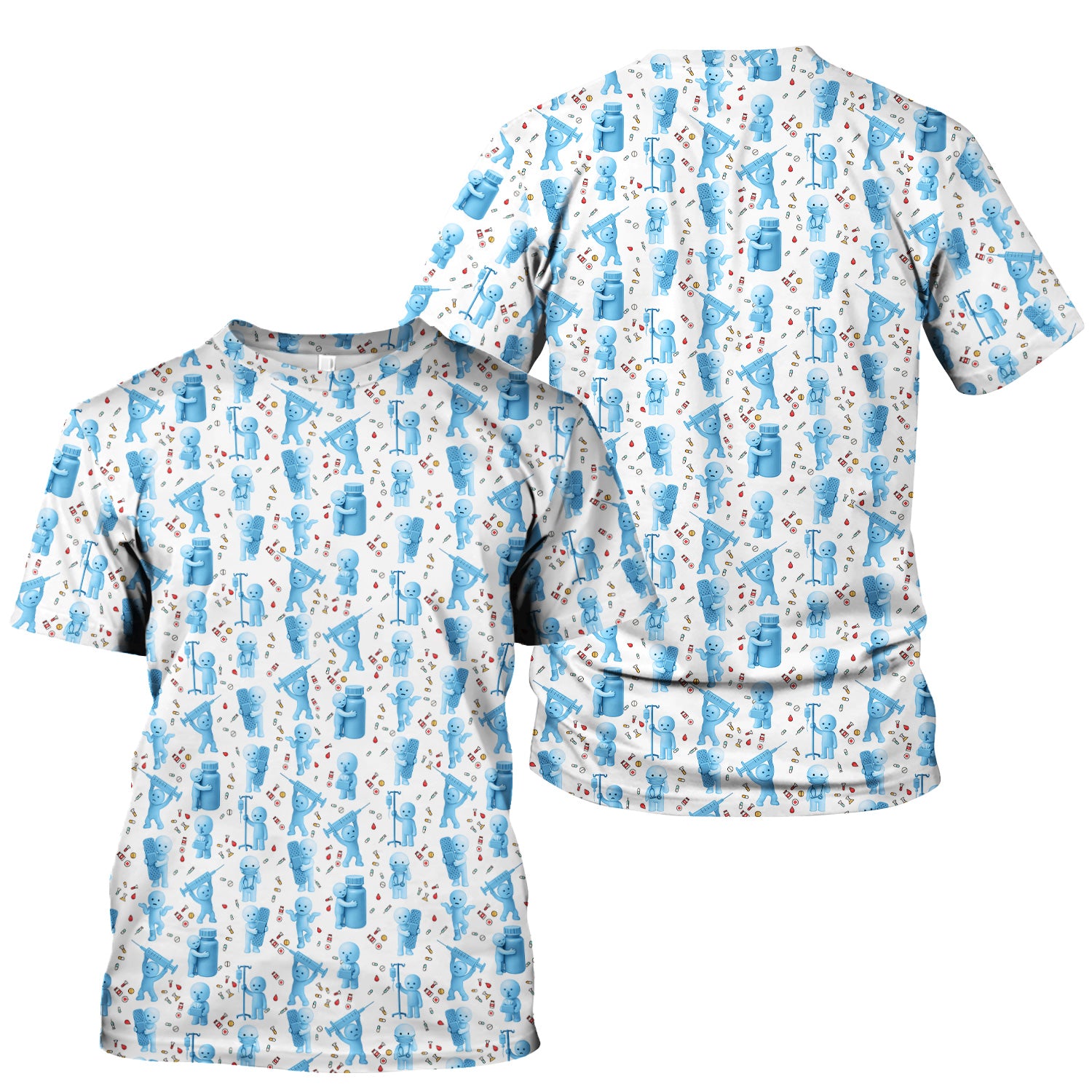 Funny Smiski Nurse Scrub Top - Cute Smiski Medical Pattern Design - Gift for Women RN LPN CNA