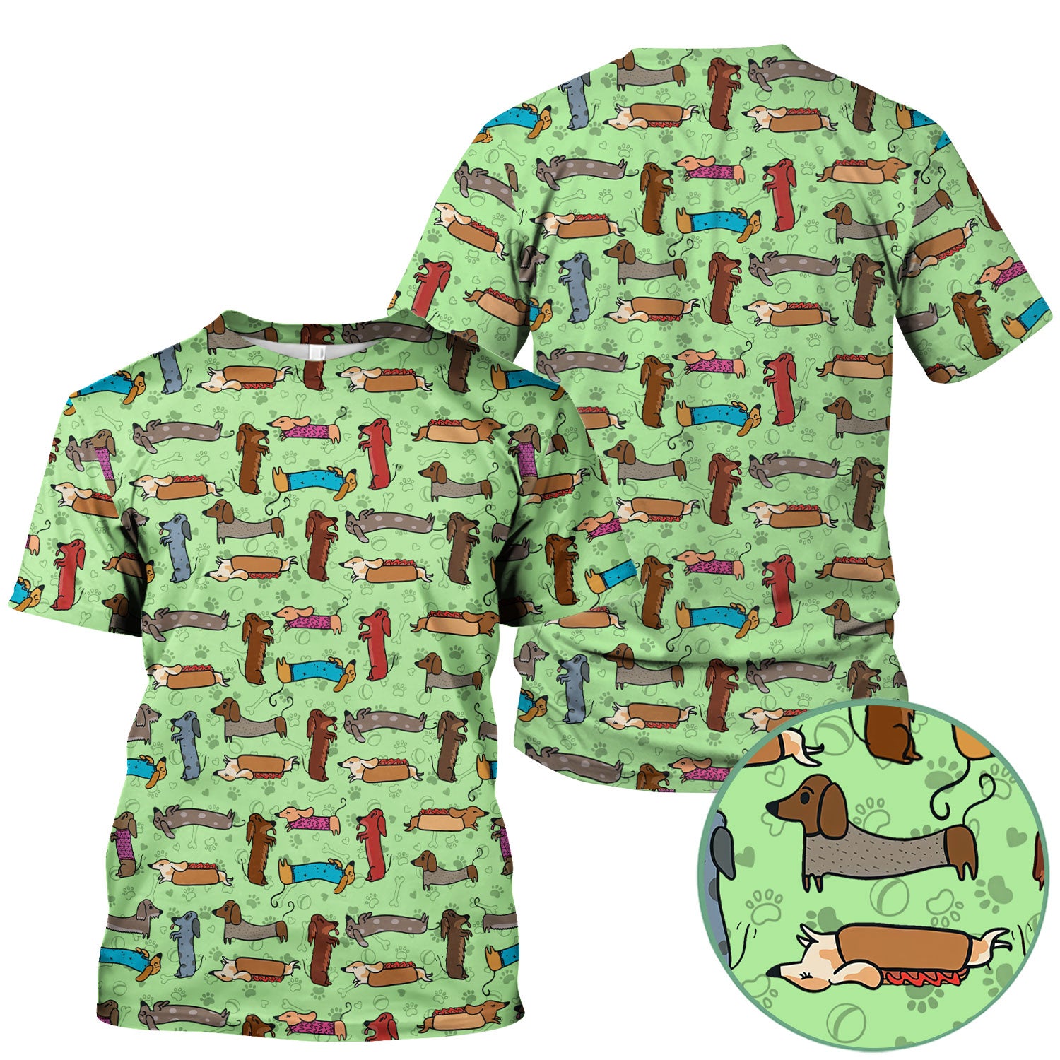 Cute Sausage Dog Scrub Top for Nurses - Colorful Dachshund Print Medical Work Shirt - Fun Wiener Dog Pattern Veterinary Apparel