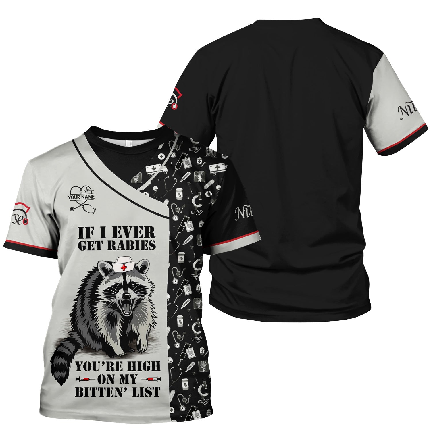 Custom Name Funny Nurse Scrub Top - You're High On My Bitten List - Gift for RN LPN CNA Healthcare Staff