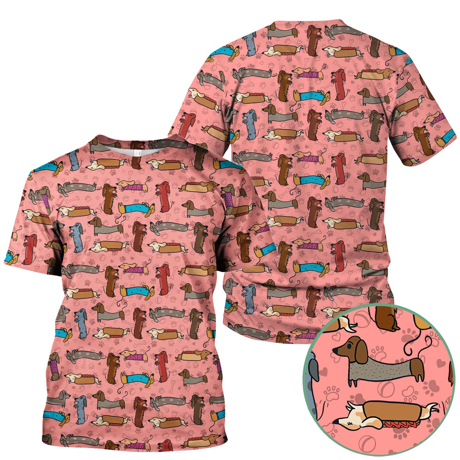 Cute Sausage Dog Scrub Top for Nurses - Colorful Dachshund Print Medical Work Shirt - Fun Wiener Dog Pattern Veterinary Apparel