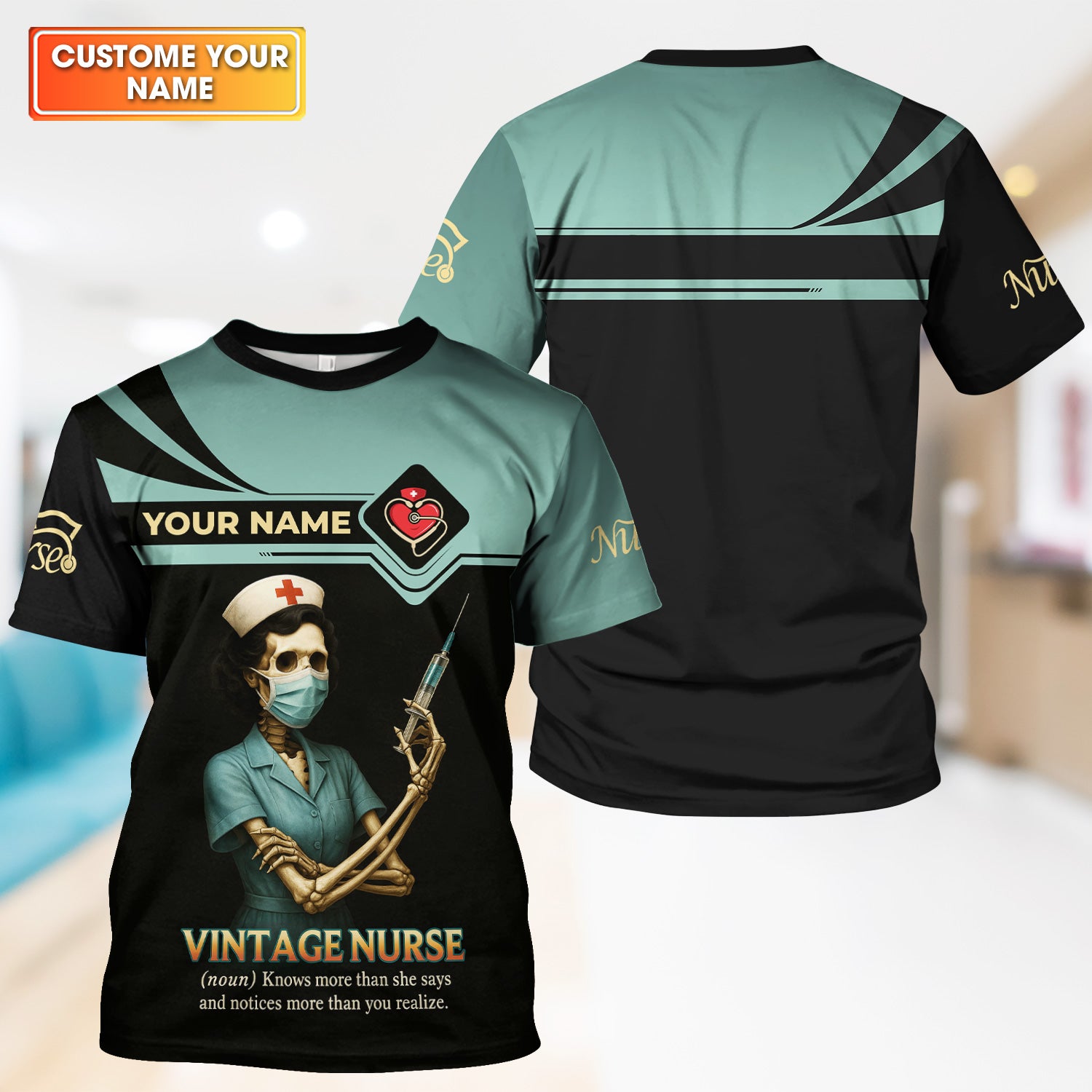 Vintage Nurse Shirt - Personalized Funny Skeleton Nurse Tee with Name - Great Gift for Nurses