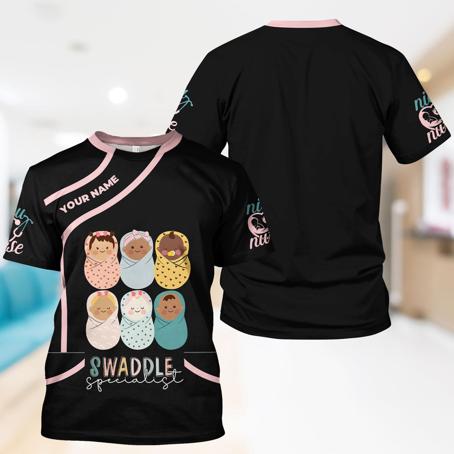 Swaddle Specialist Nurse Scrub Shirt - Cute Baby Themed Medical Top - Personalized Gift for NICU Newborn Delivery Nurses