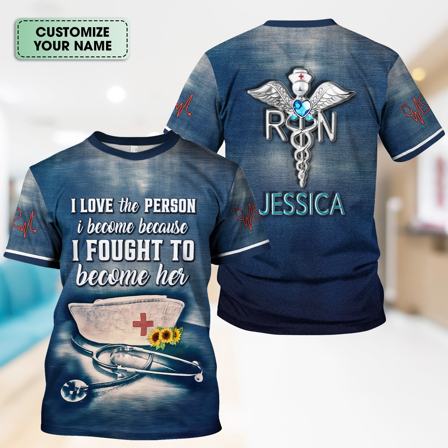 Personalized Nurse Scrub Top for Women - I Love the Person I Become Quote - Gift for Nurse RN CNA Appreciation