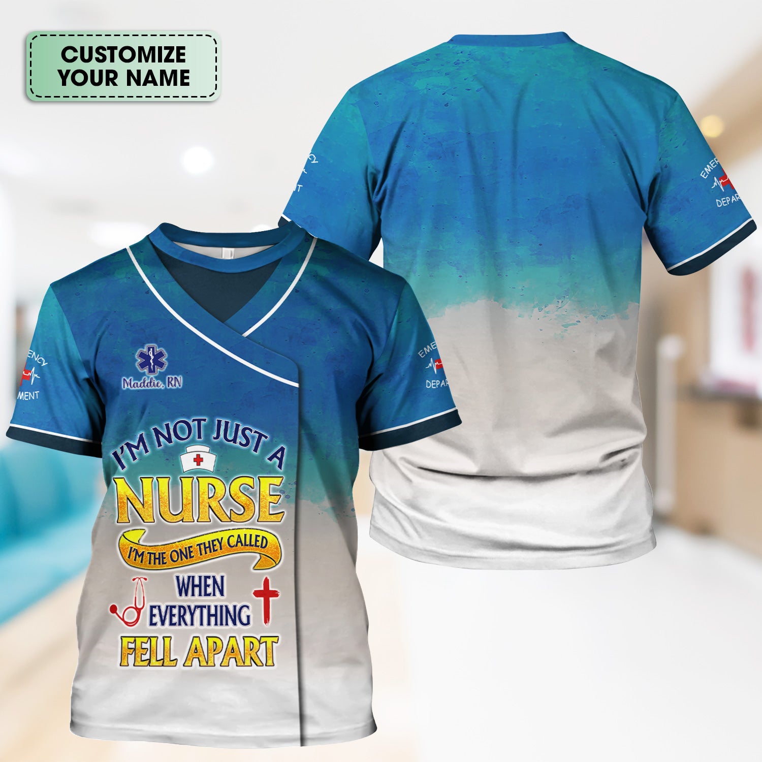 Custom ER Nurse Scrub Top - I'm Not Just A Nurse Quote - Gift for Women RN LPN Healthcare Workers