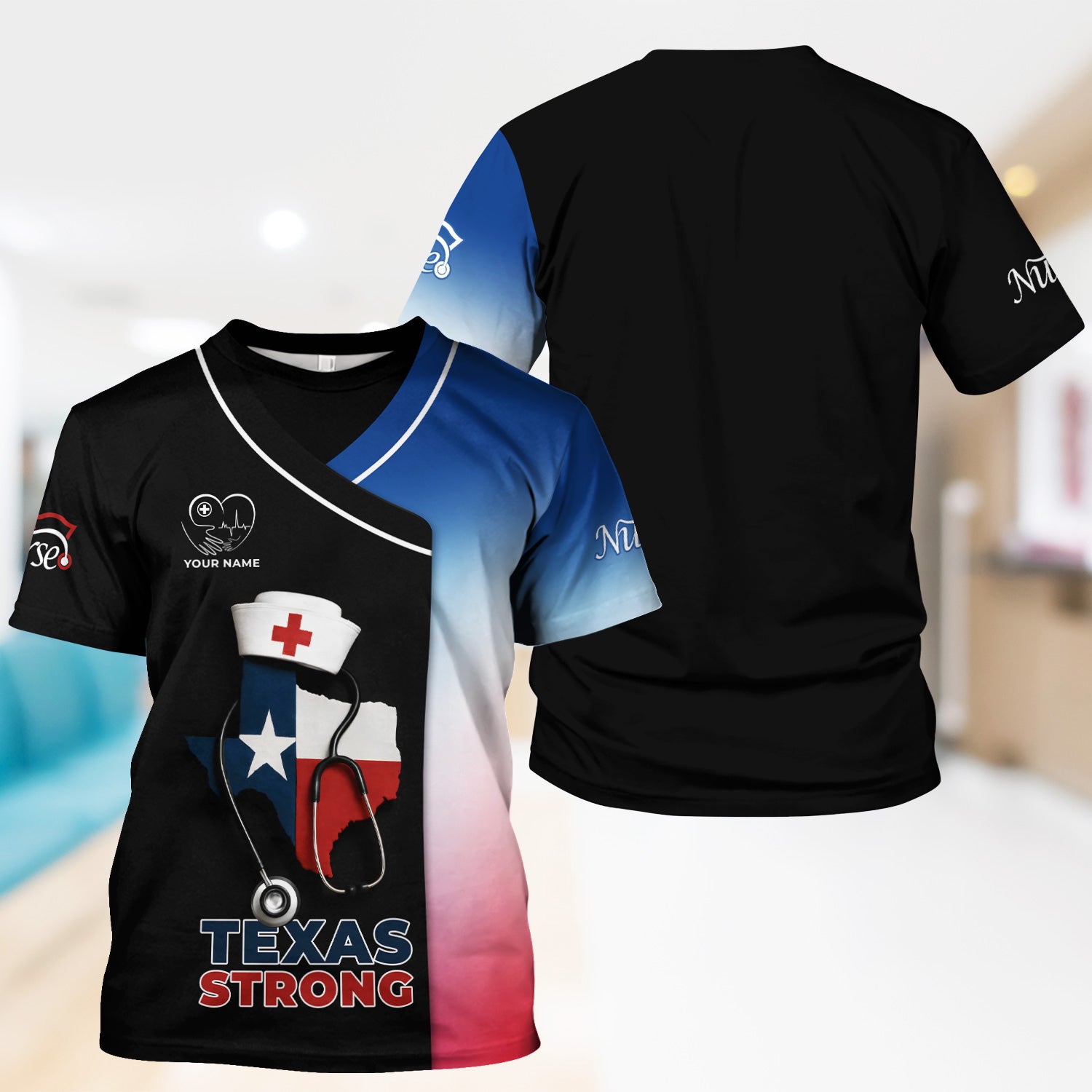 Texas Strong Nurse Shirt - Customizable with Stethoscope & Texas Flag Design - Perfect for RN, CNA, LPN, Healthcare Workers