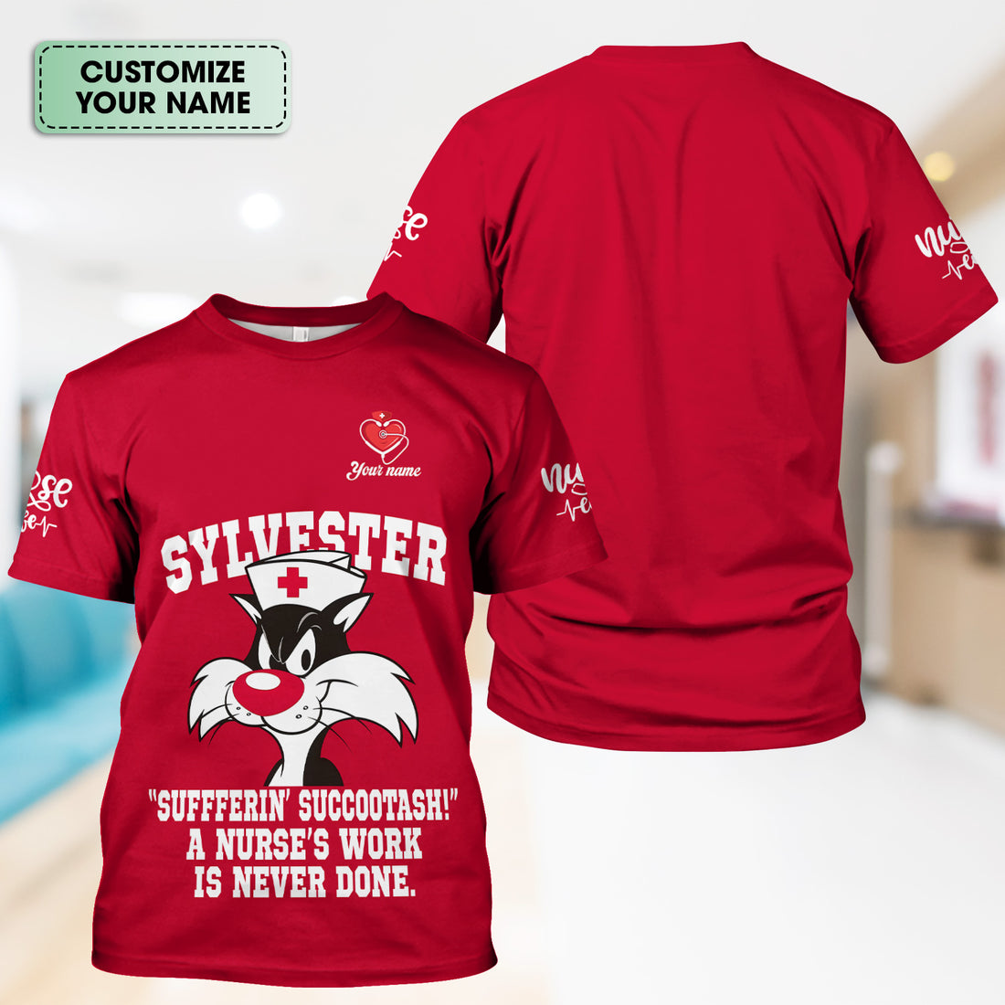 Custom Classic Cartoon Cat Nurse Shirt - A Nurse's Work Is Never Done Sarcastic Quote - Gift for RN LPN CNA