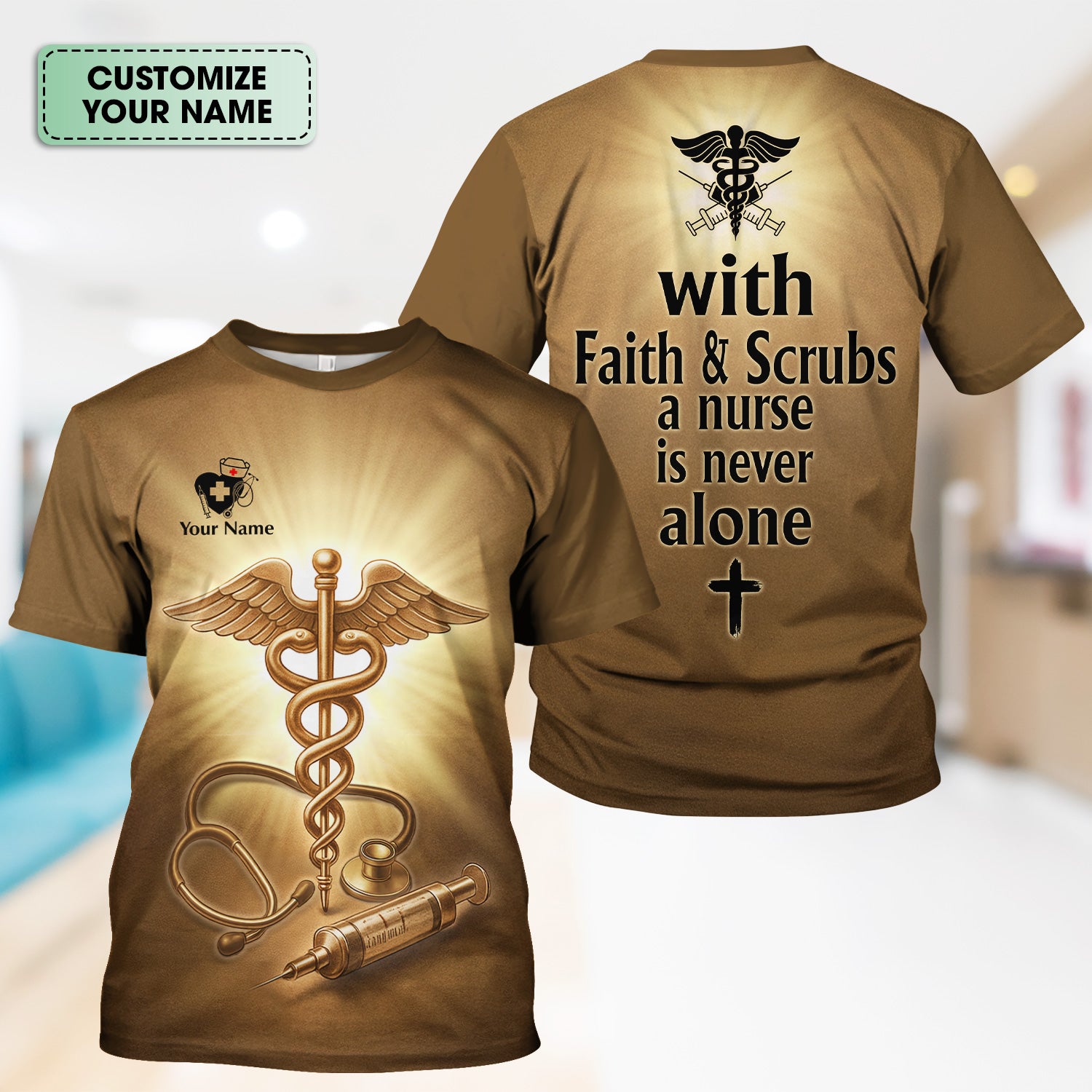Custom Faith-Based Nursing Scrub Top - With Faith & Scrubs a Nurse Is Never Alone - Christian Gift for RN, LPN, CNA