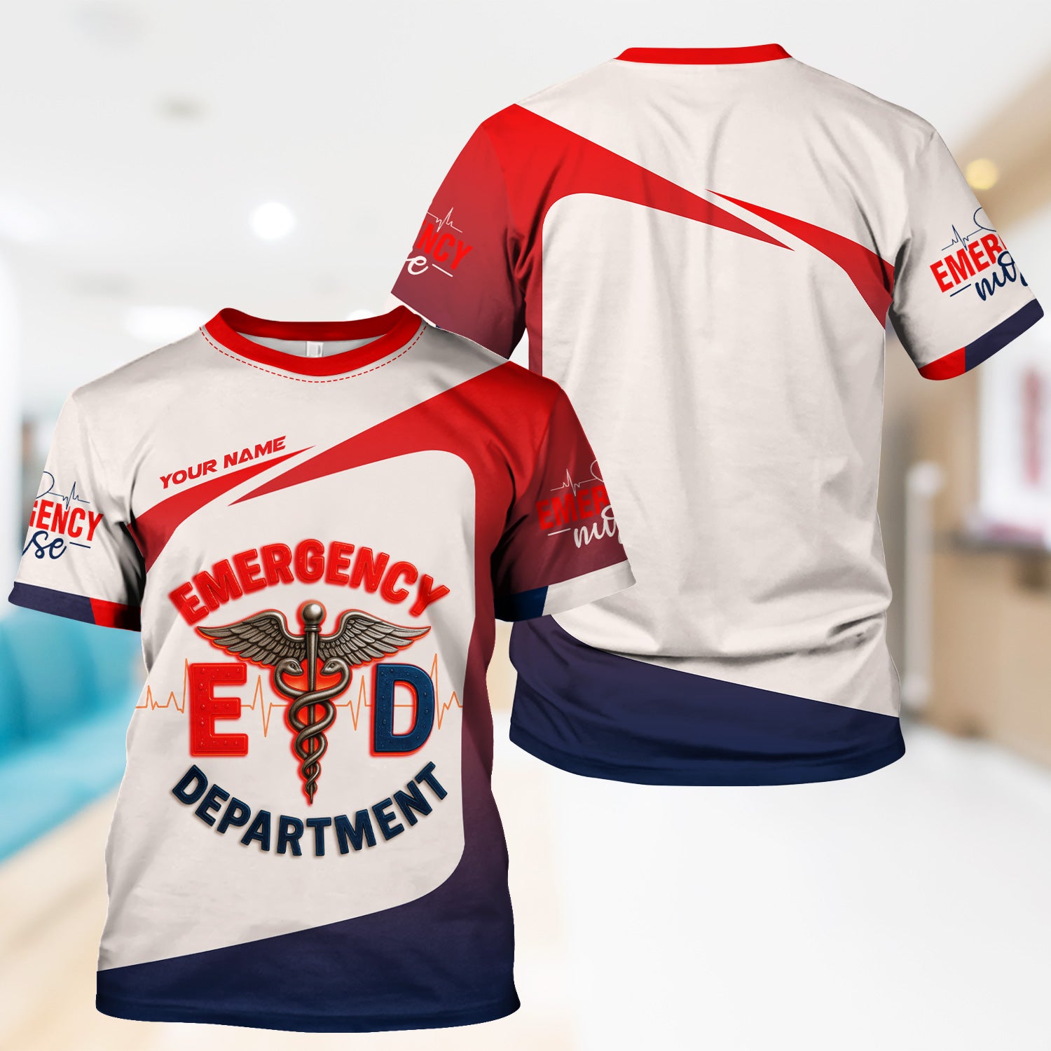 Custom Emergency Nurse Scrub Top - E.D. Department RN Uniform Shirt - Personalized EMT Paramedic Medical Gift