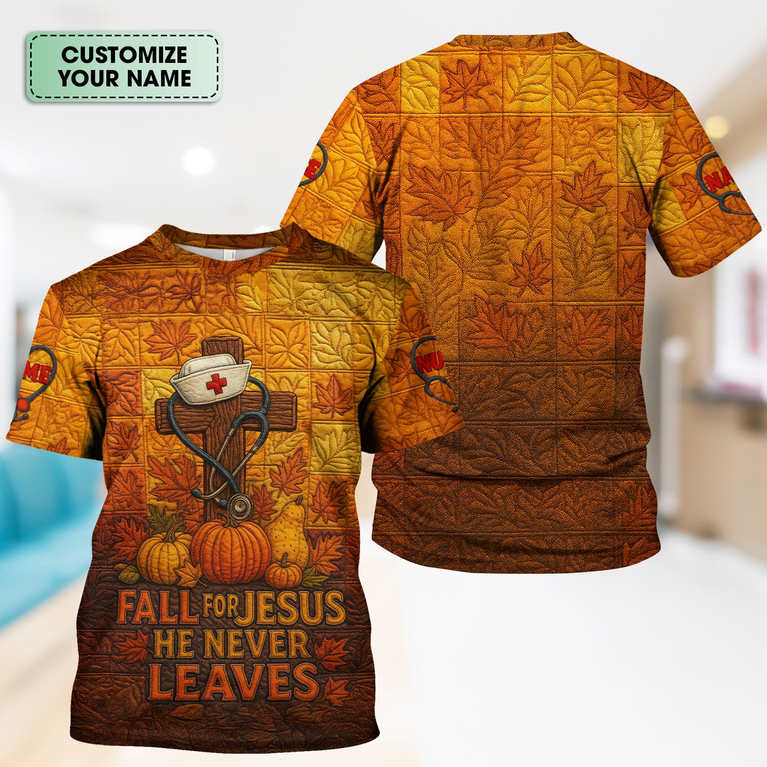 Personalized Nurse Fall Shirt - Custom Stethoscope & Cross Design - RN LPN CNA Healthcare Workers Gift