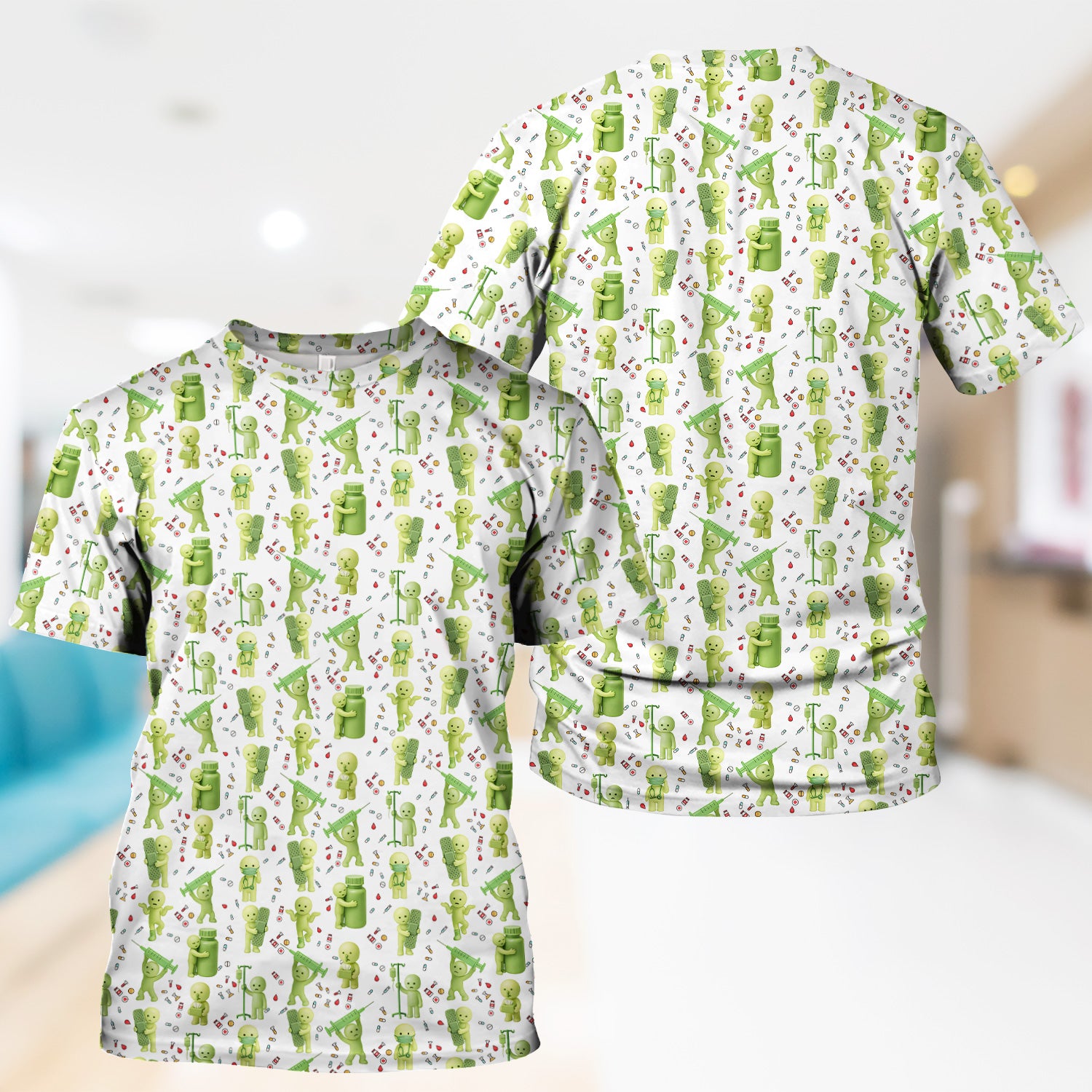 Funny Smiski Nurse Scrub Top - Cute Smiski Medical Pattern Design - Gift for Women RN LPN CNA