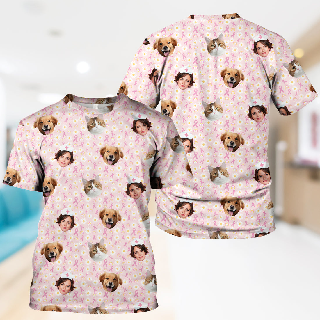 Custom Face Nurse Shirt for Women - Cute Breast Cancer Awareness Graphic Tee - Gift for RN LPN CNA
