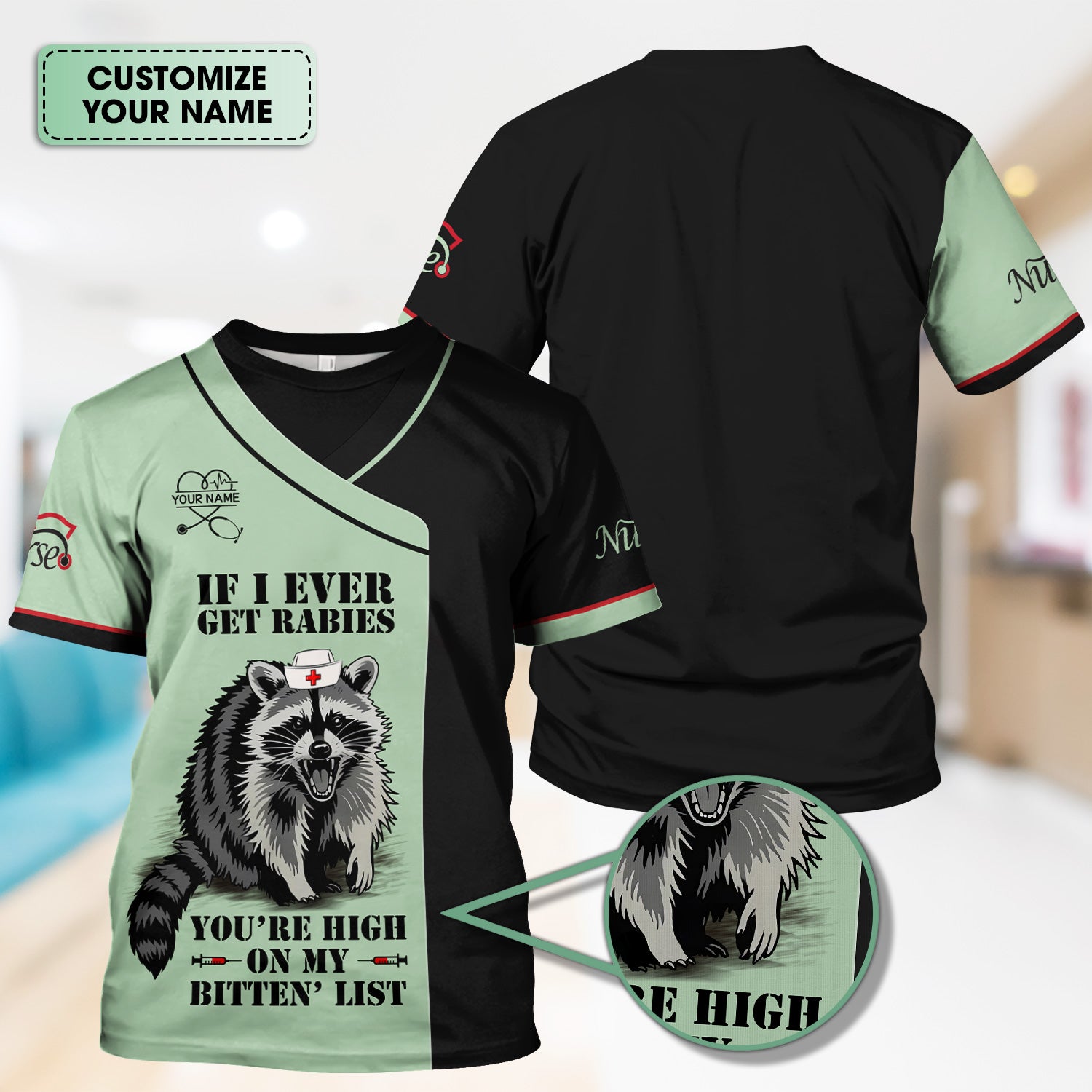 Custom Funny Nurse Scrub Top - You're High On My Bitten List - Multiple Color Options Gift for RN LPN CNA