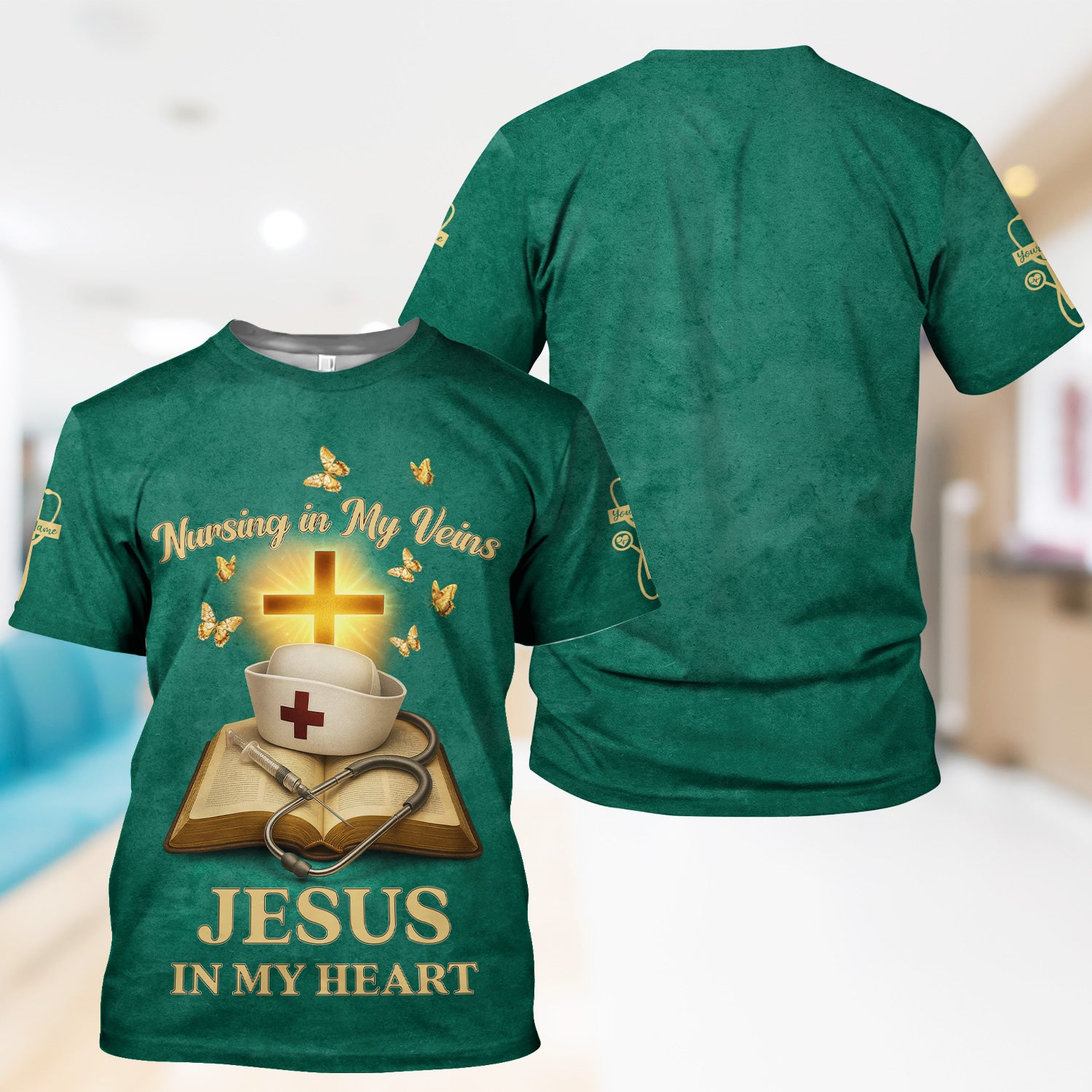 Personalized Christian Nurse Shirt - Jesus in My Heart Quote - Available in Multiple Colors - Gift for Women RN LPN