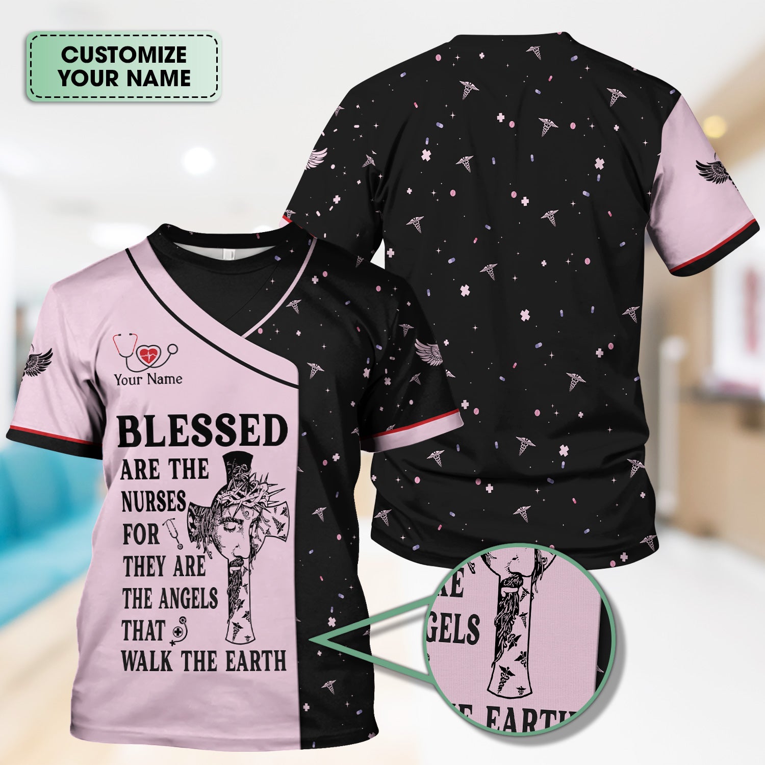 Personalized Christian Nurse Shirt - Blessed Are The Nurses Angel - Gift for Women RN LPN & Healthcare Workers