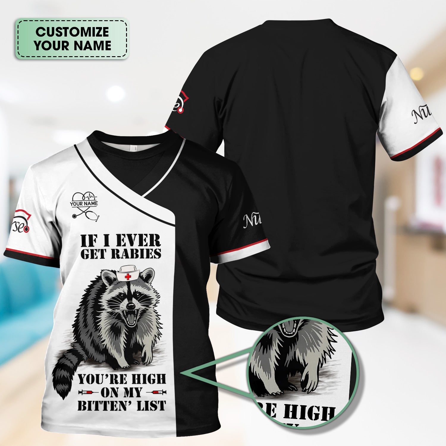 Custom Funny Nurse Scrub Top - You're High On My Bitten List - Multiple Color Options Gift for RN LPN CNA