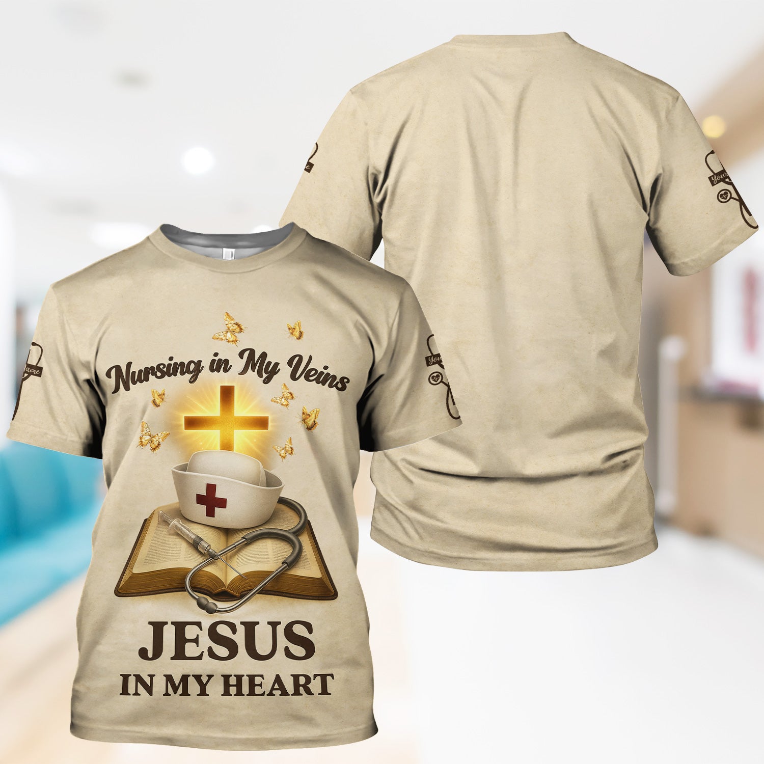 Personalized Christian Nurse Shirt - Jesus in My Heart Quote - Available in Multiple Colors - Gift for Women RN LPN